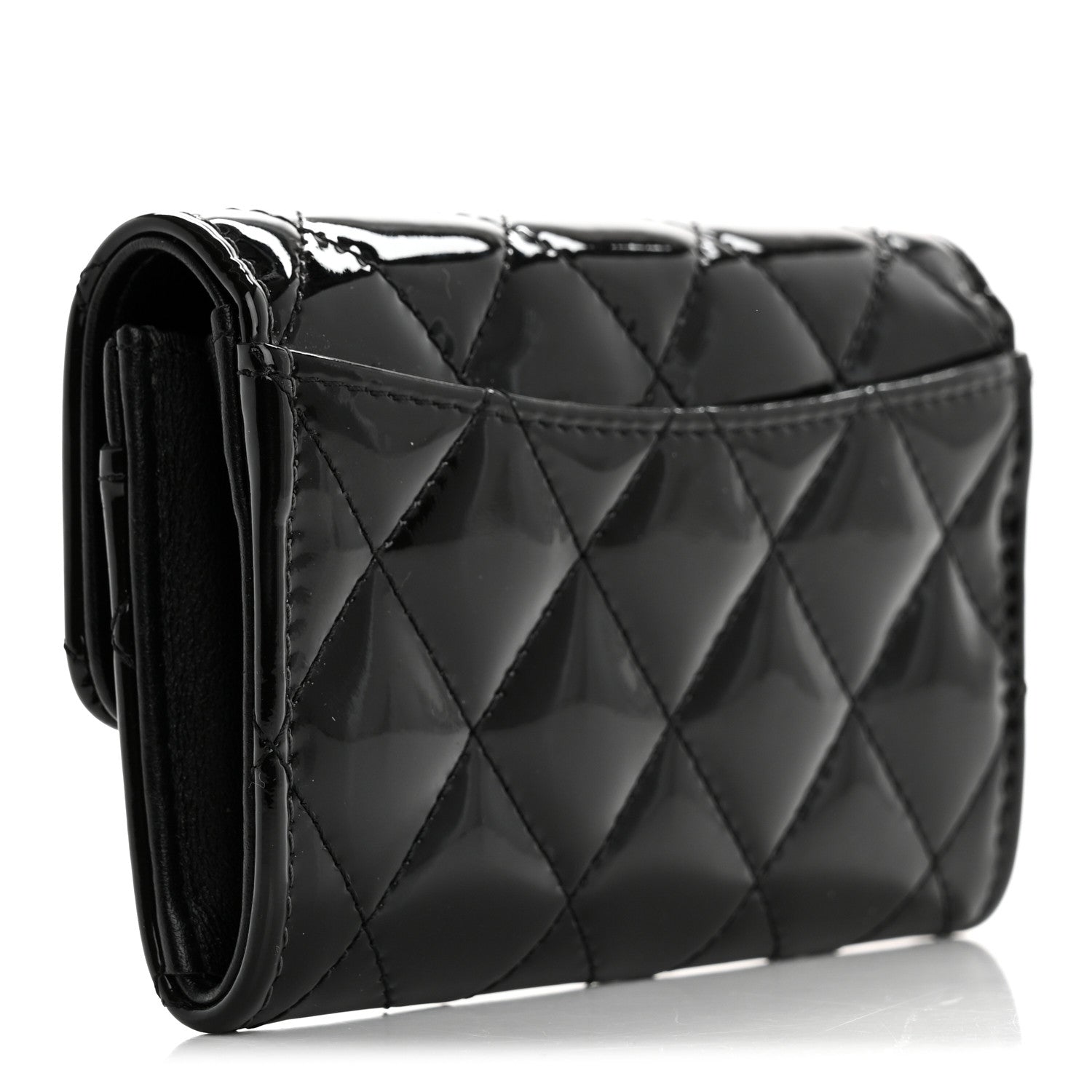 Patent Quilted Flap Card Holder Wallet Black