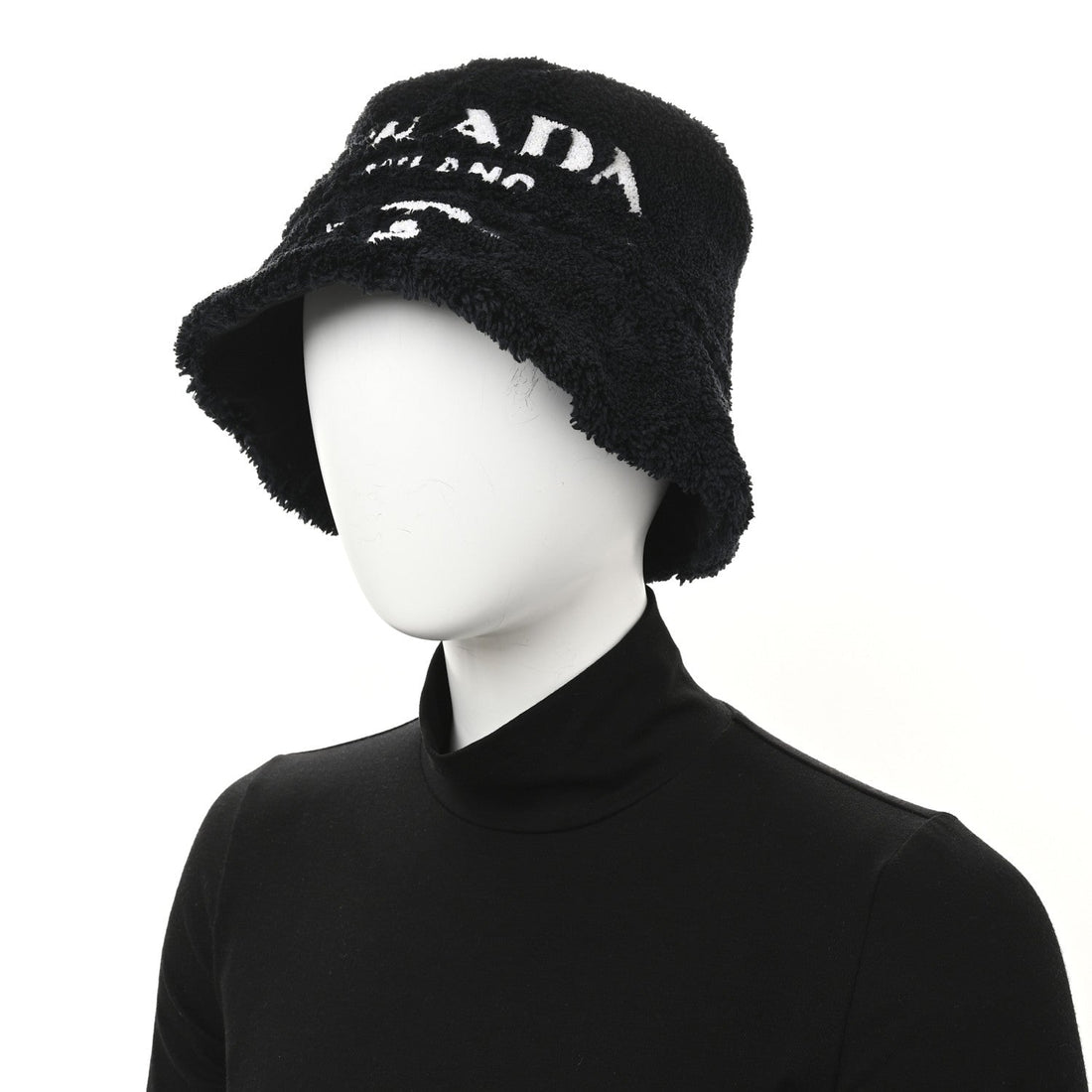 Terry Cloth Logo Embroidered Womens Bucket Hat S Black White