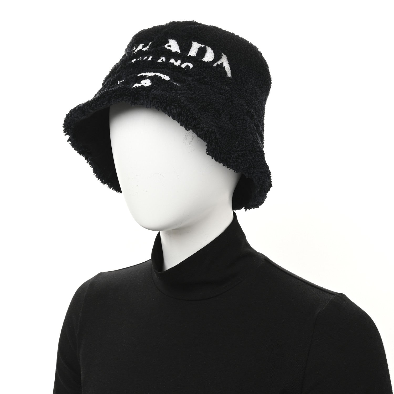 Terry Cloth Logo Embroidered Womens Bucket Hat S Black White