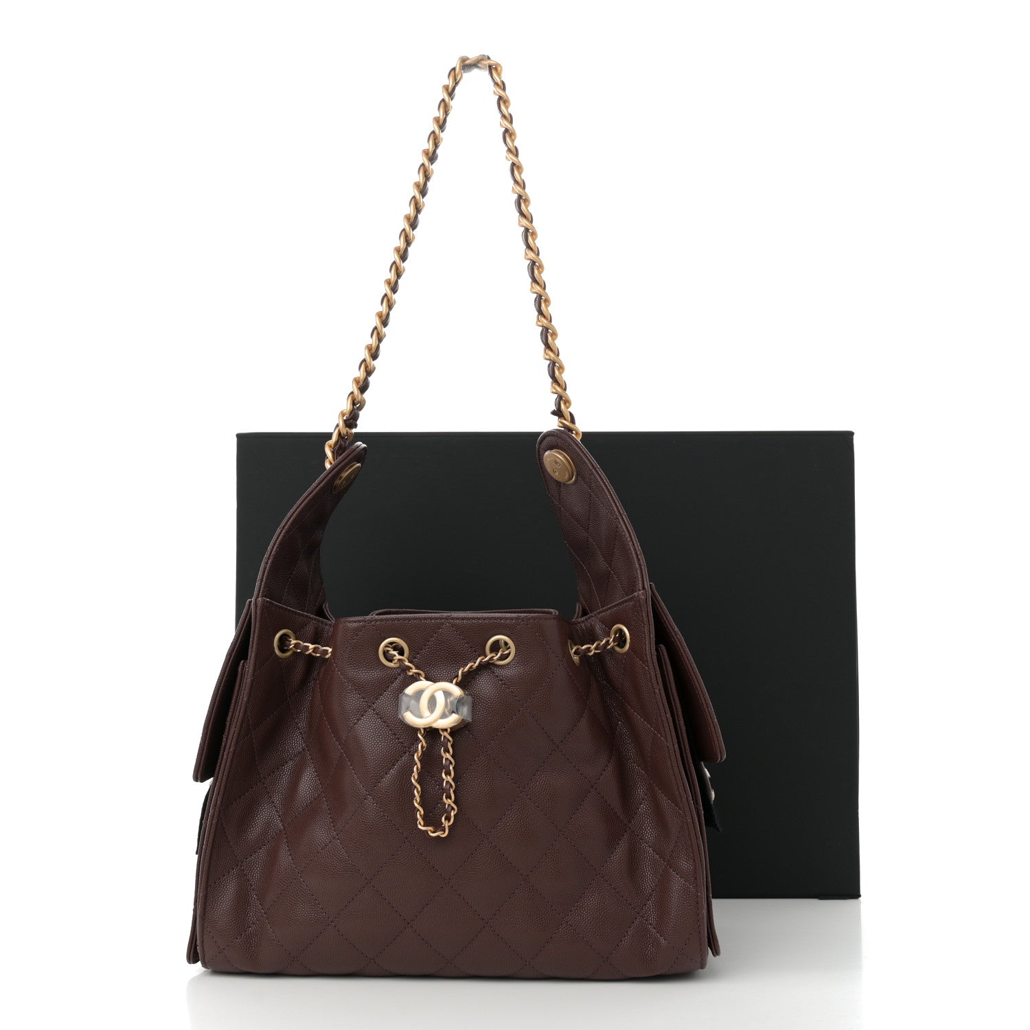 Caviar Quilted Small Chanel 25 Handbag Dark Brown