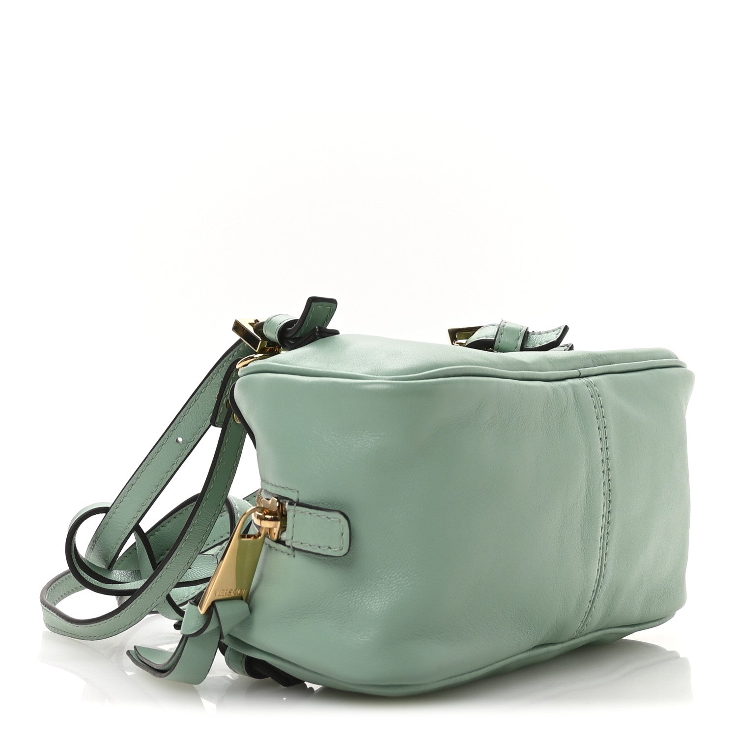 Lambskin Mini Tag Bowling Bag Turquoise