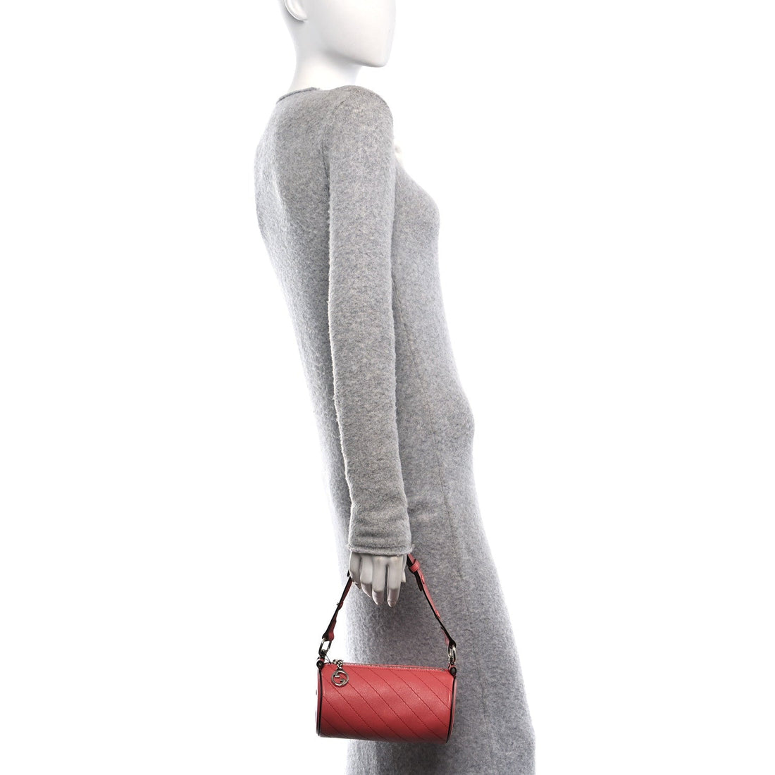 Sakai Be Green Calfskin Diagonal Stitched Mini Blondie Barrel Shoulder Bag Pink