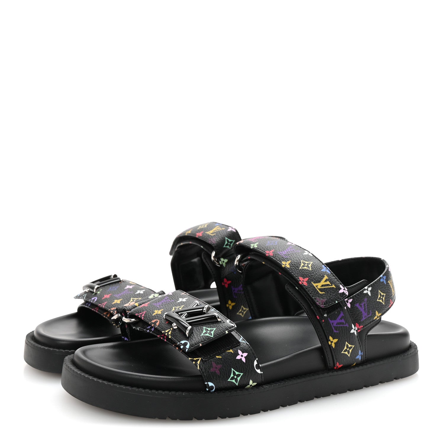 LV X TM Monogram Multicolor Sunset Flat Sandals 37.5 Black