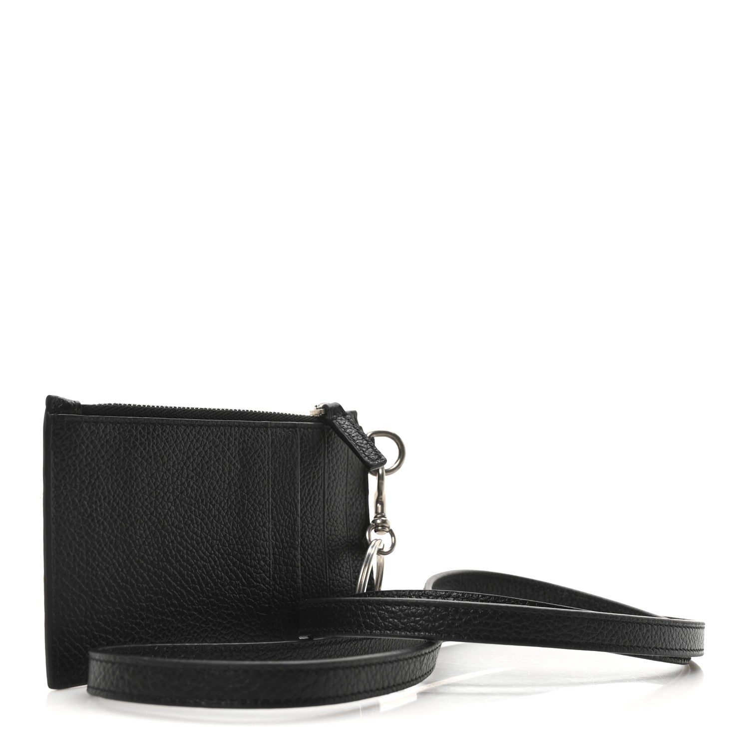 Grained Calfskin Paris Logo Cash Coin Card Holder On Keychain Black