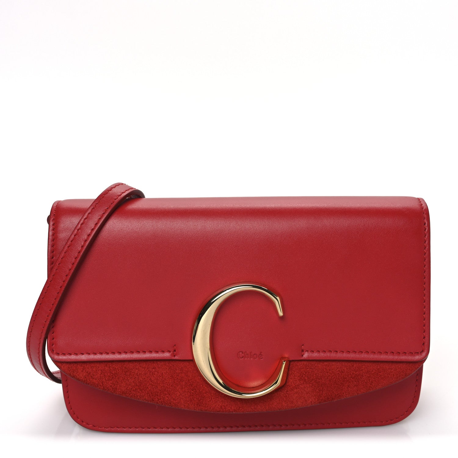 Calfskin Suede C Clutch With Chain Plaid Red