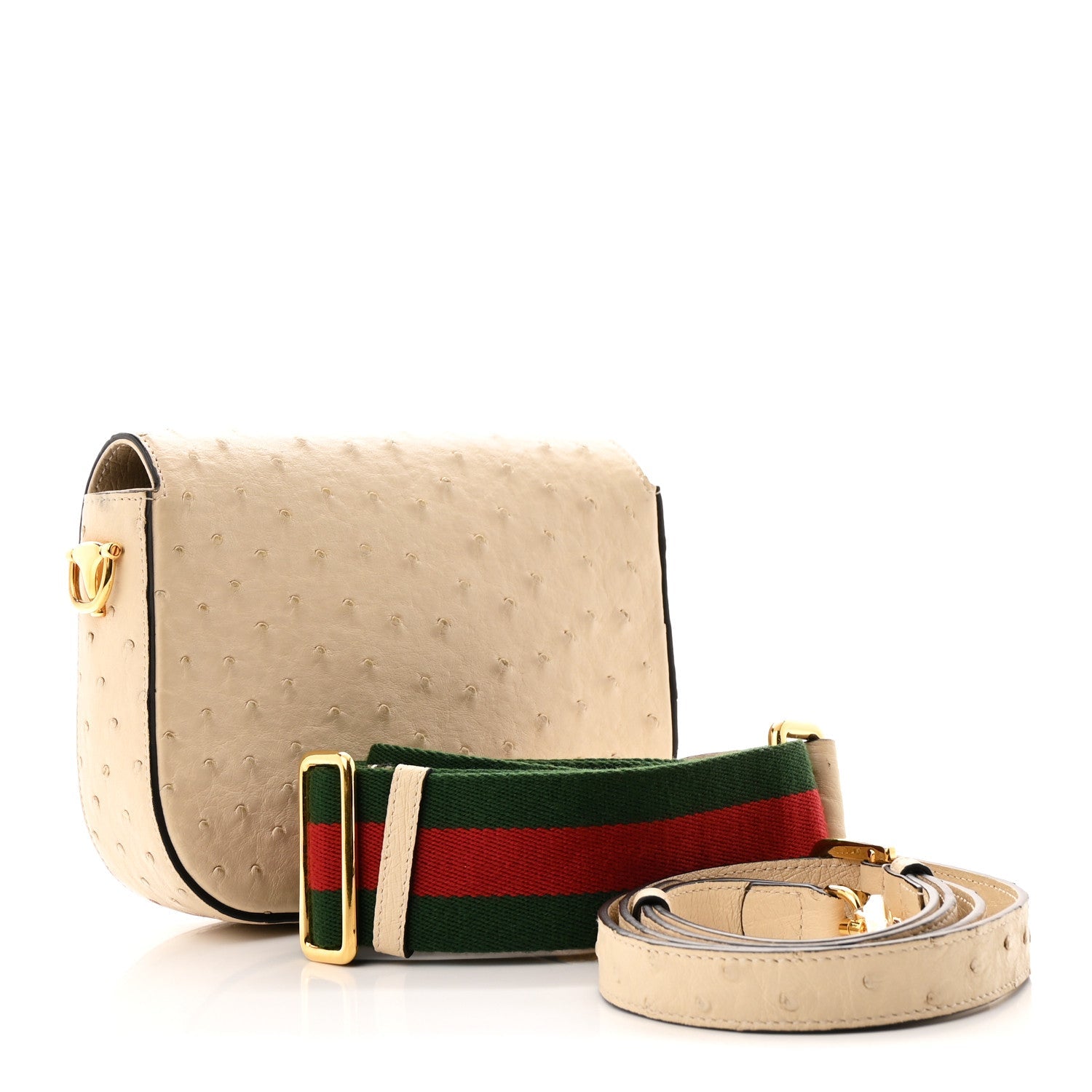 Ostrich Medium Horsebit 1955 Shoulder Bag White