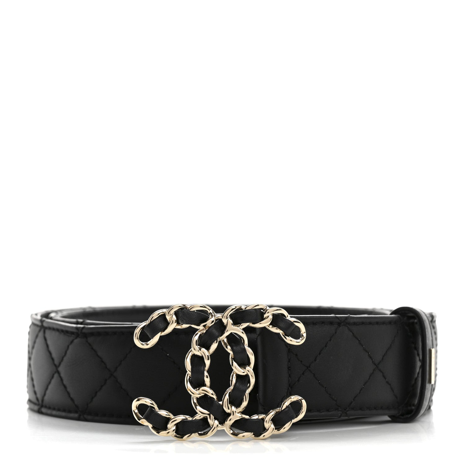 Calfskin Quilted CC Chain Belt 80 32 Black
