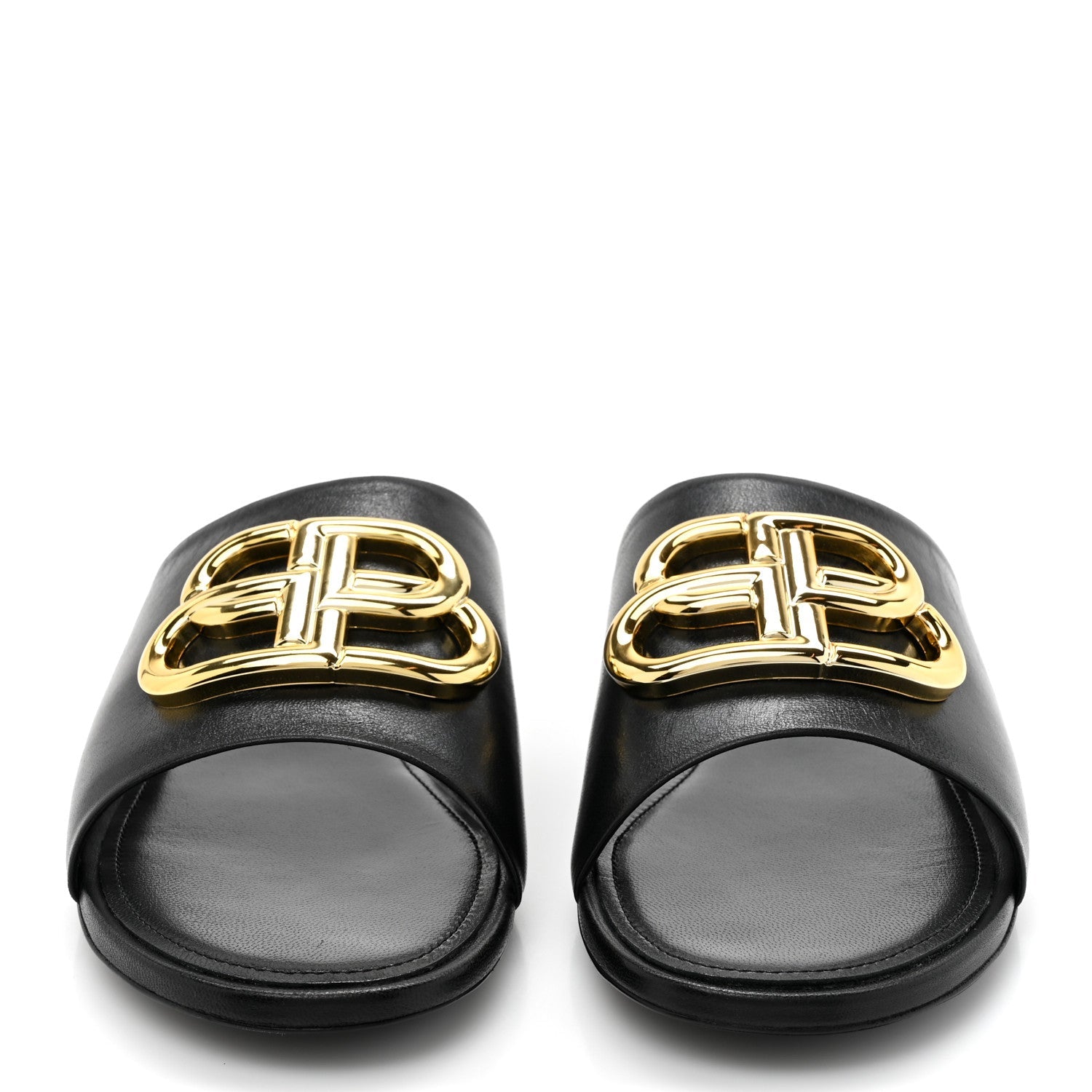 Shiny Sheepskin Oval BB Mule Sandals 36 Black