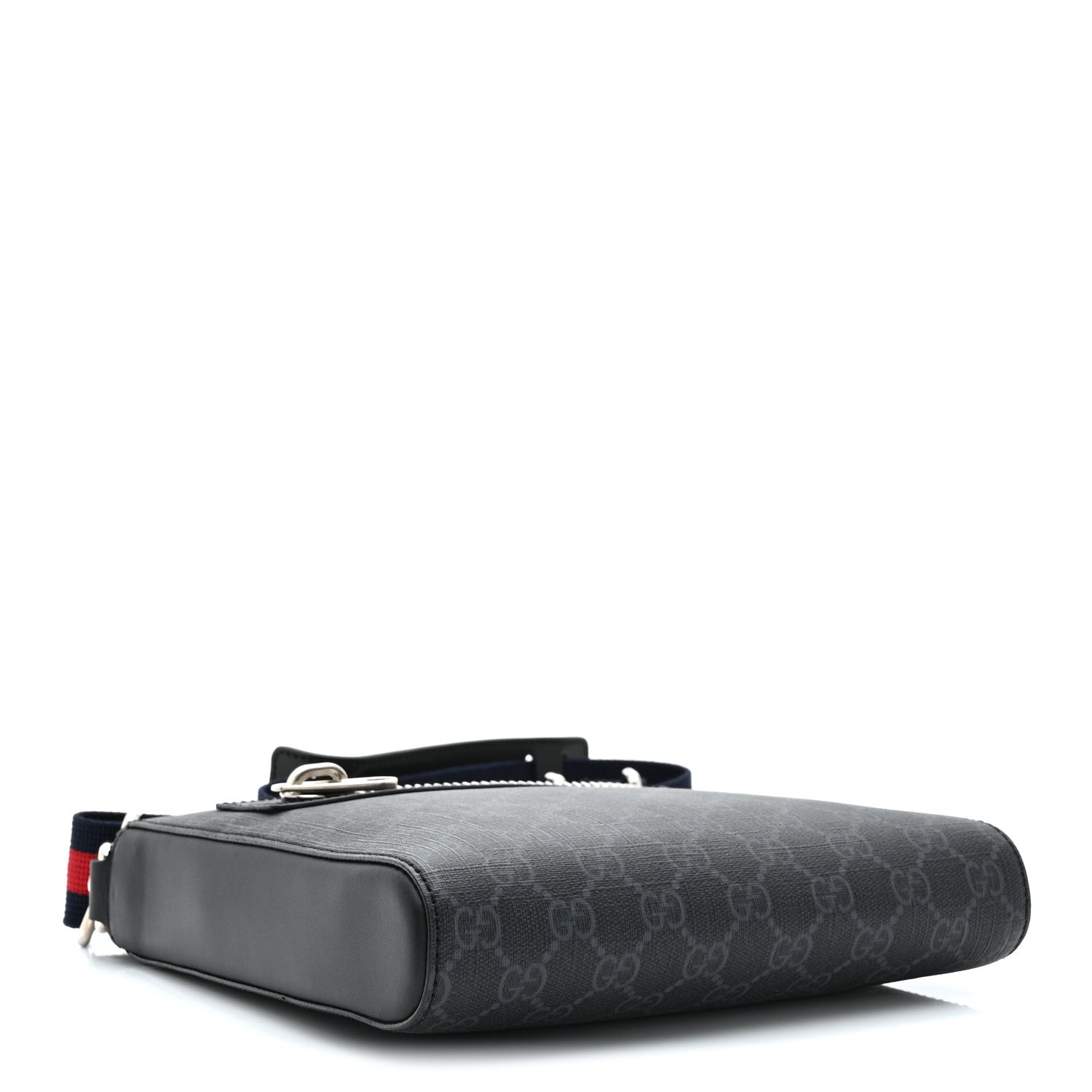GG Supreme Monogram Web Small Flat Messenger Bag Black Grey