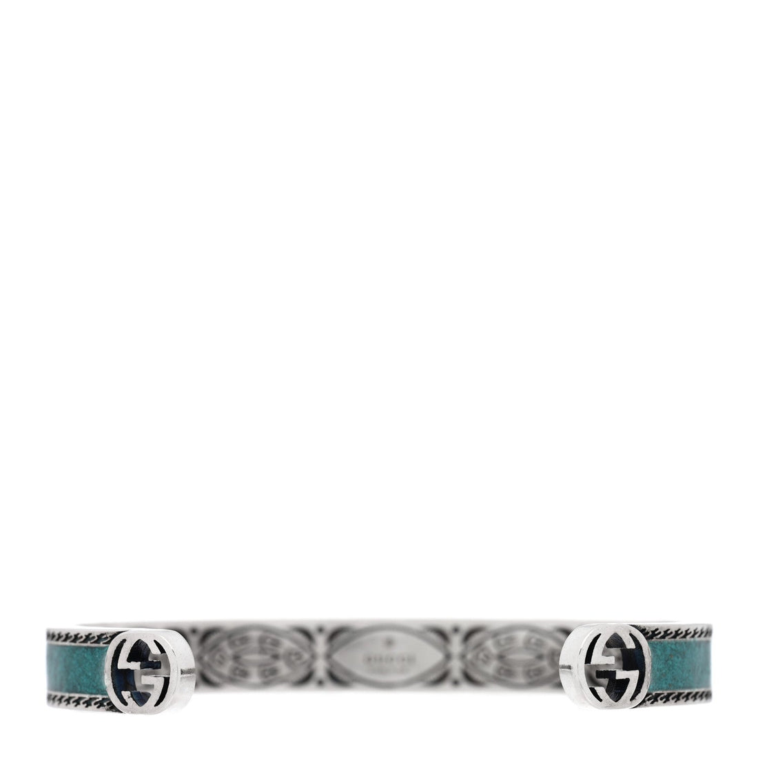 Sterling Silver Enamel Interlocking G Cuff Bracelet Green