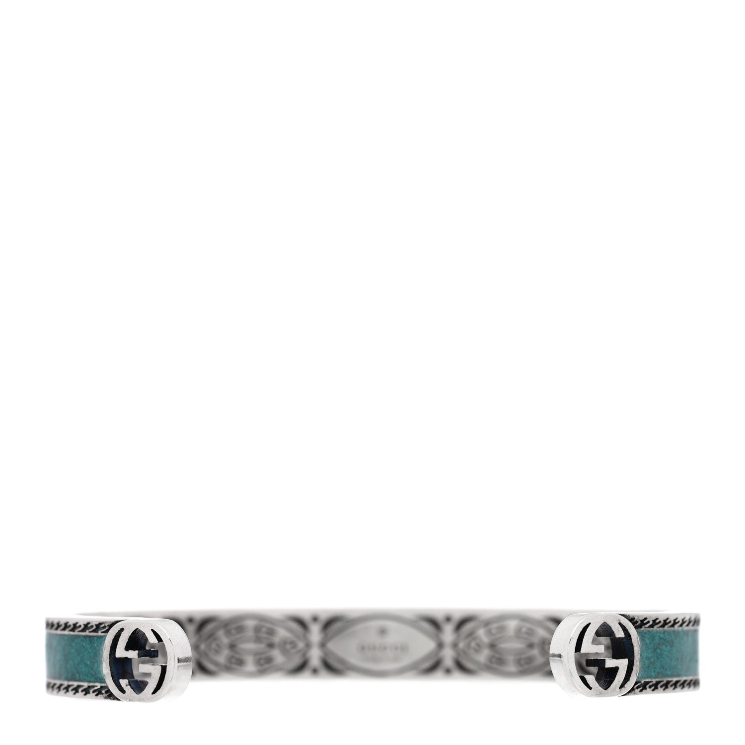 Sterling Silver Enamel Interlocking G Cuff Bracelet Green