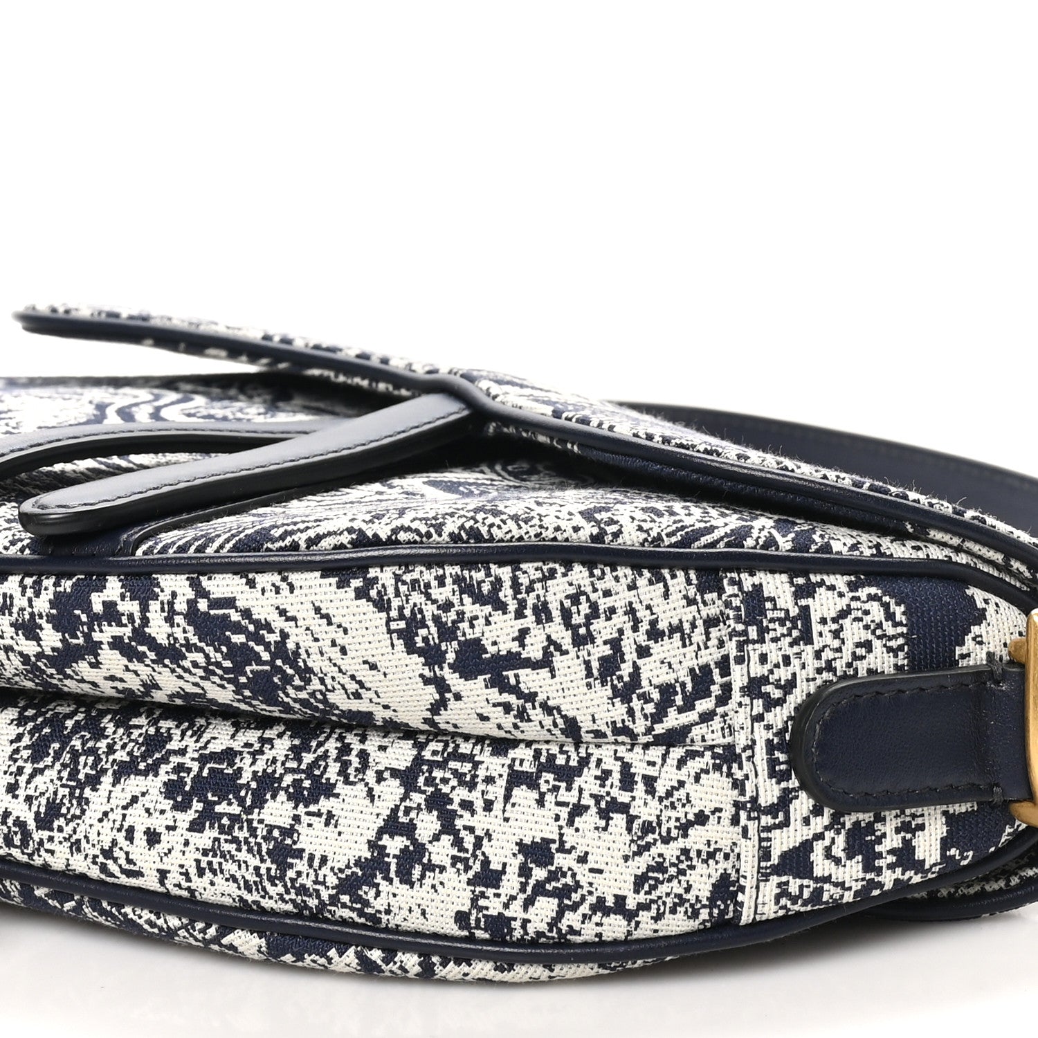 Canvas Reverse Embroidered Toile De Jouy Saddle Bag Blue