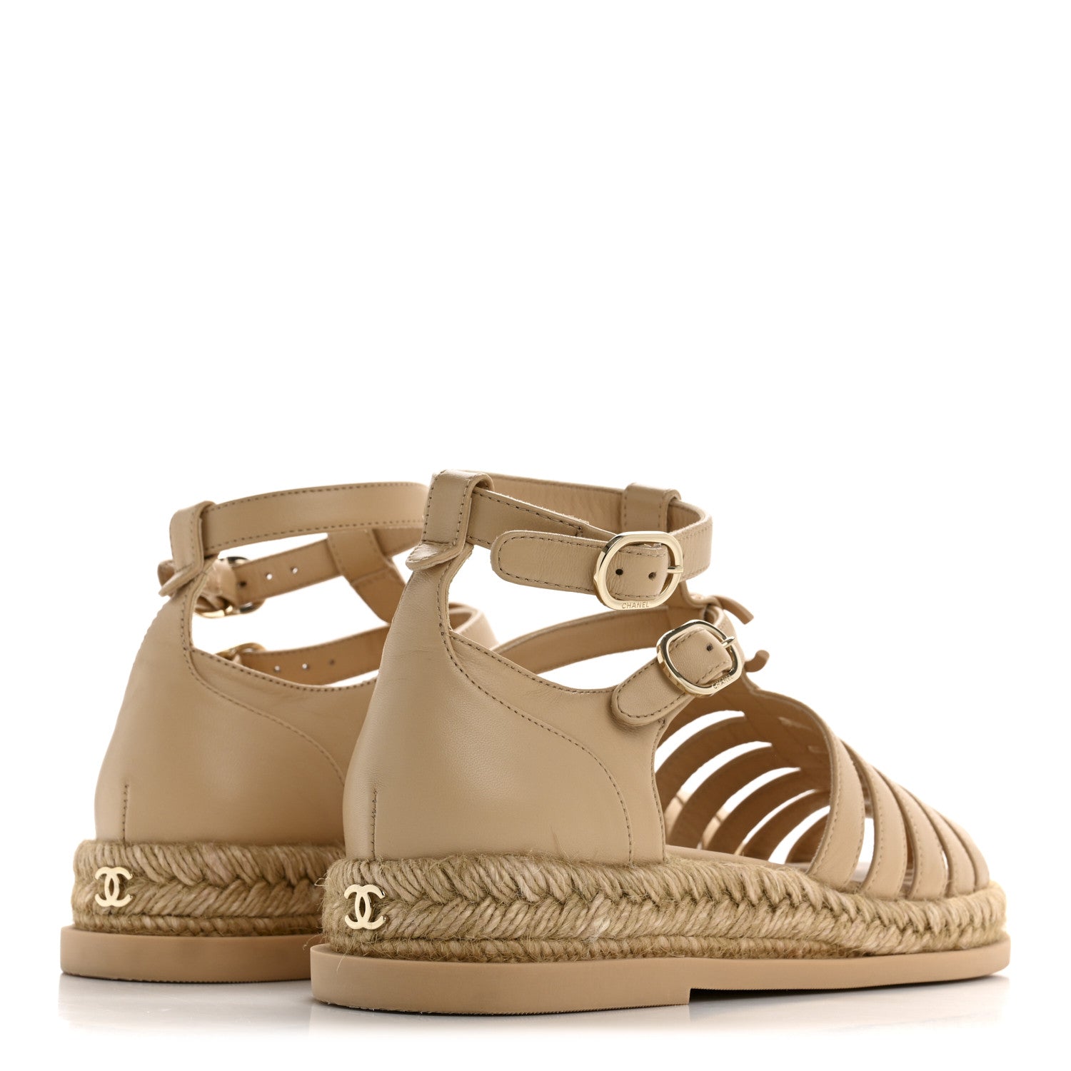 Lambskin Espadrille Sandals 36 Beige