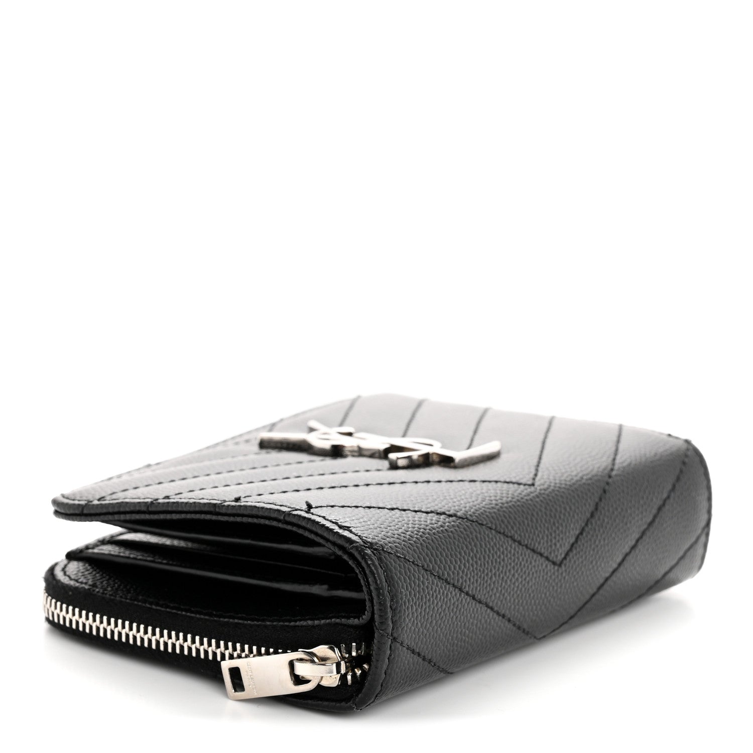Grain De Poudre Matelasse Chevron Monogram Compact Zip Around Wallet Black