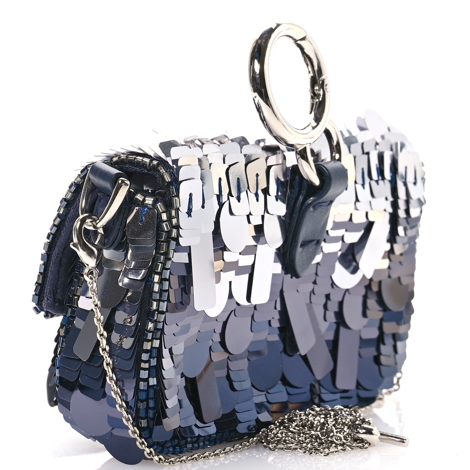 Sequin Paillettes Shiny Nappa Sex and the City Nano Maxi Buckle Baguette Charm Blue