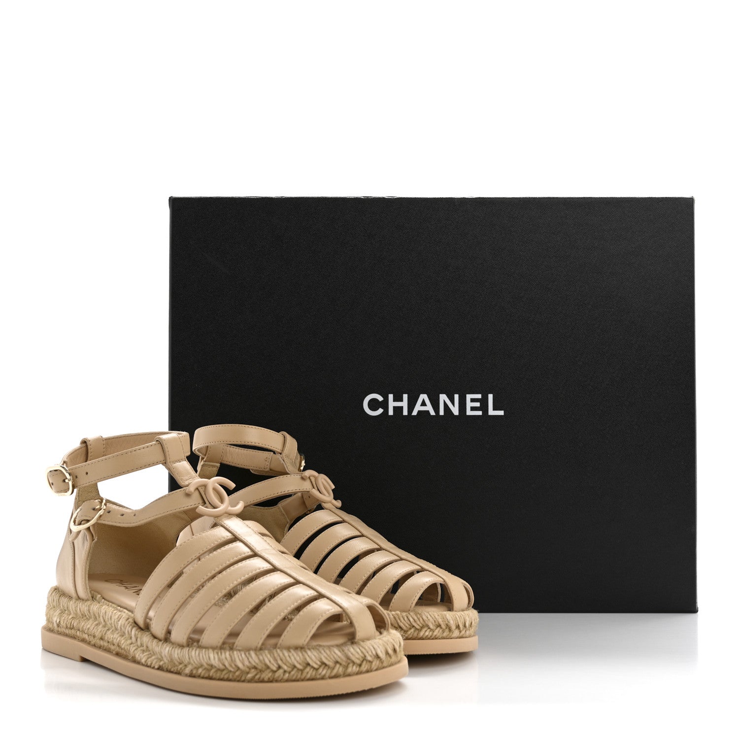 Lambskin Espadrille Sandals 36 Beige