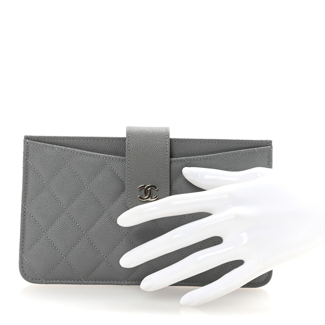 Caviar Quilted Classic Strap Pouch Grey
