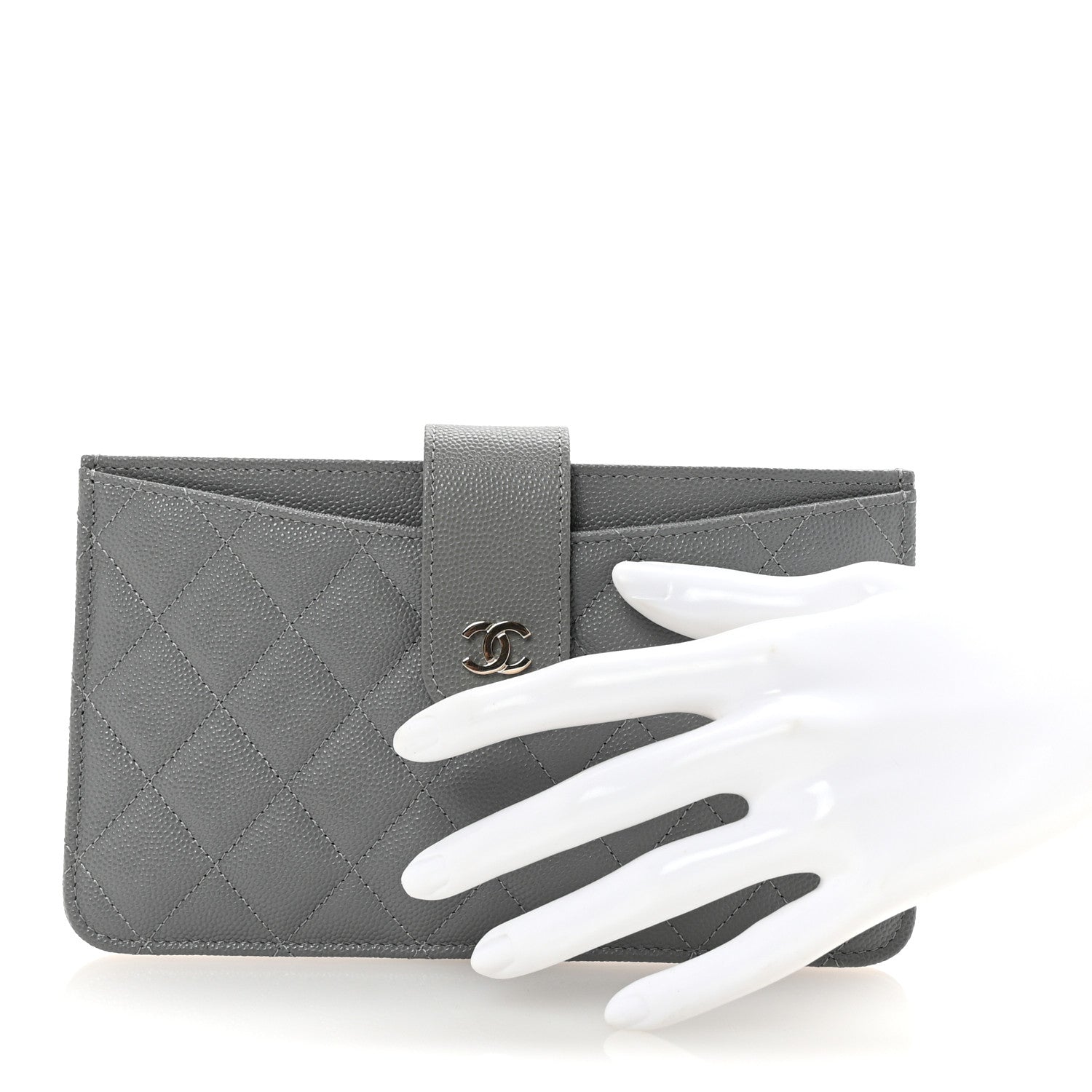 Caviar Quilted Classic Strap Pouch Grey