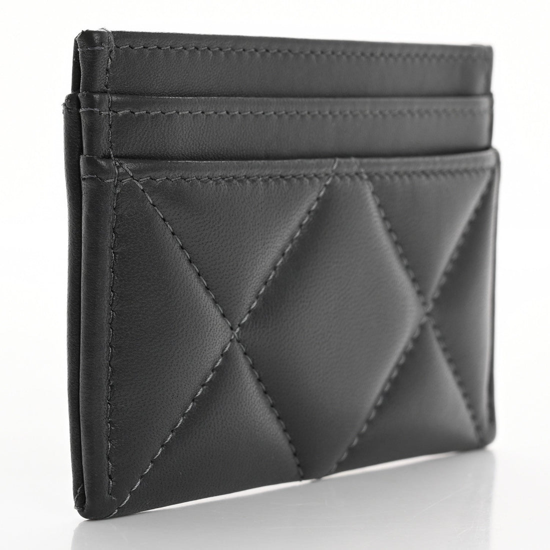 Lambskin Quilted Chanel 19 Card Holder Dark Grey