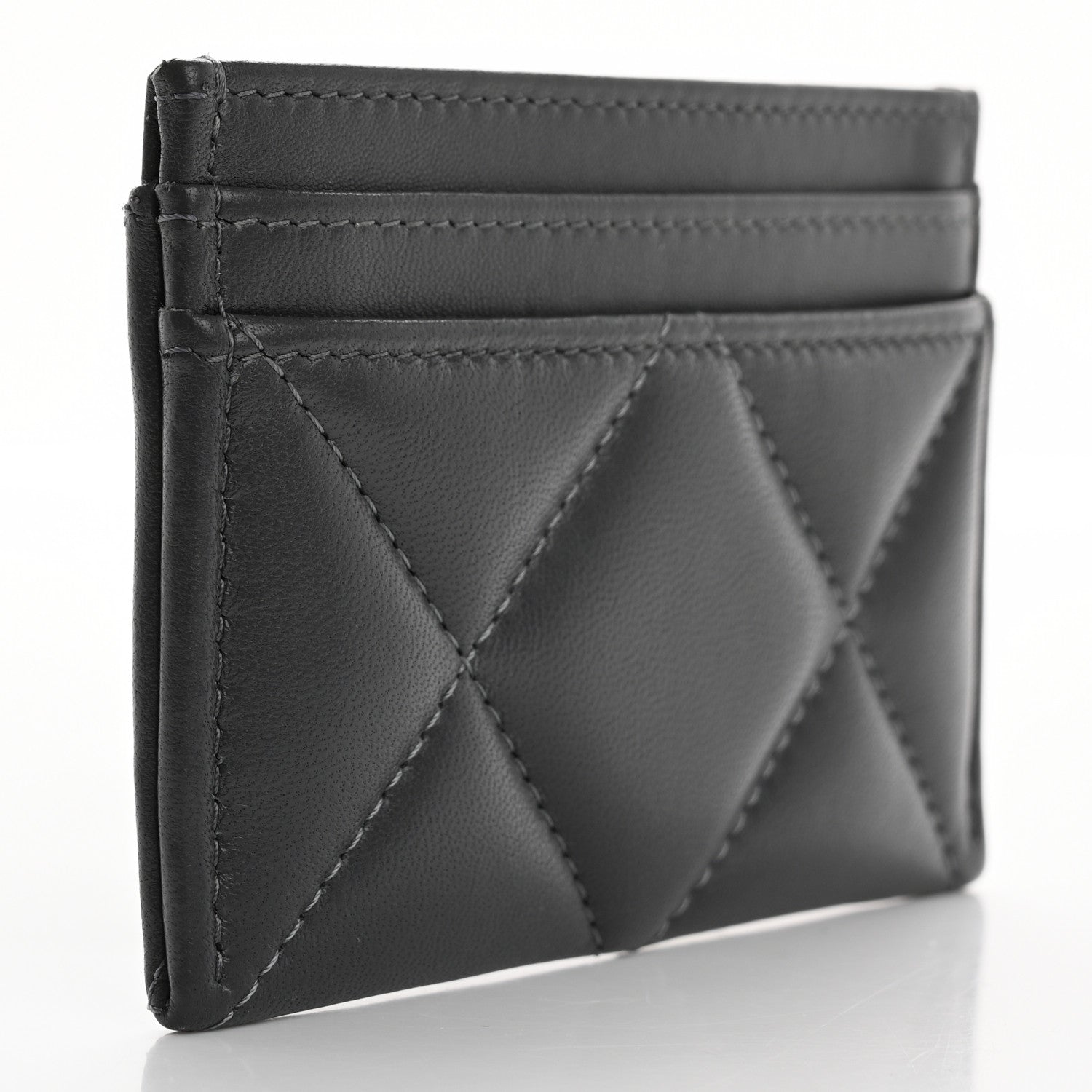 Lambskin Quilted Chanel 19 Card Holder Dark Grey