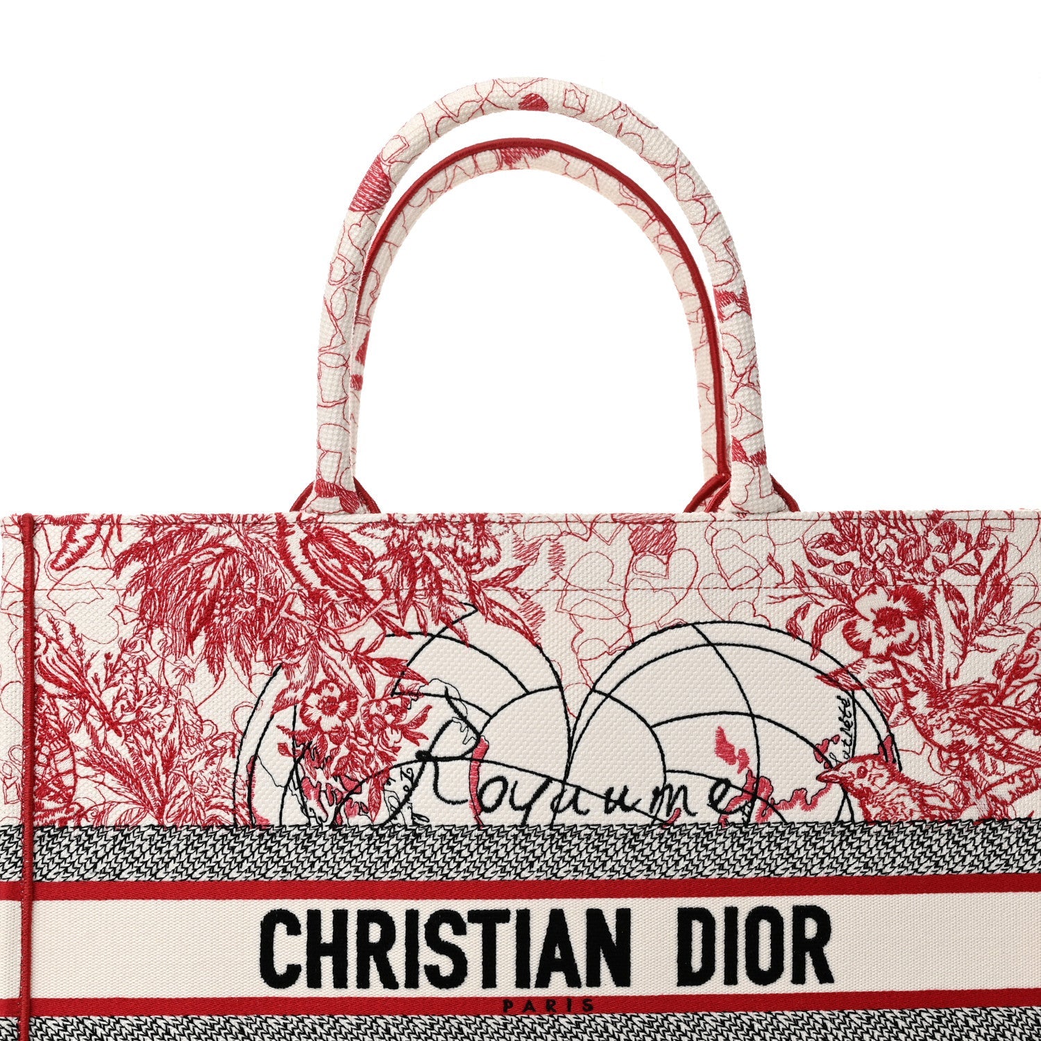 Canvas Embroidered Large Dioramour D-Royaume Book Tote Red Multicolor