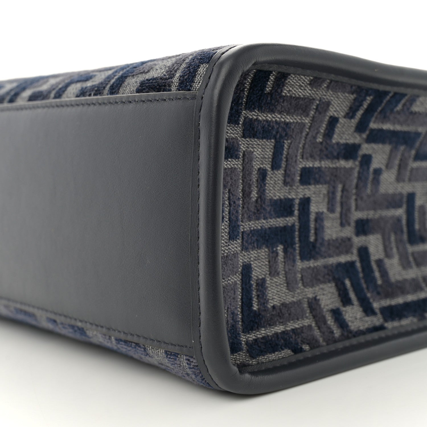 Chenille Vitello Grace FF Embroidered Small Fendi Sunshine Shopper Tote Dark Blue Grey