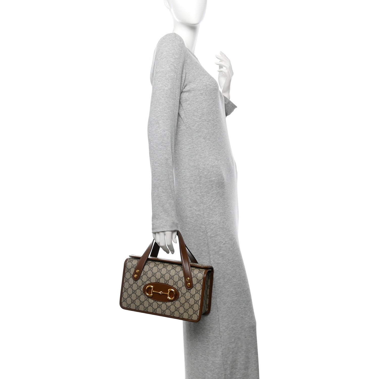 GG Supreme Monogram Azalea Calfskin Small Horsebit 1955 Foldover Top Handle Bag Beige Ebony Brown Sugar