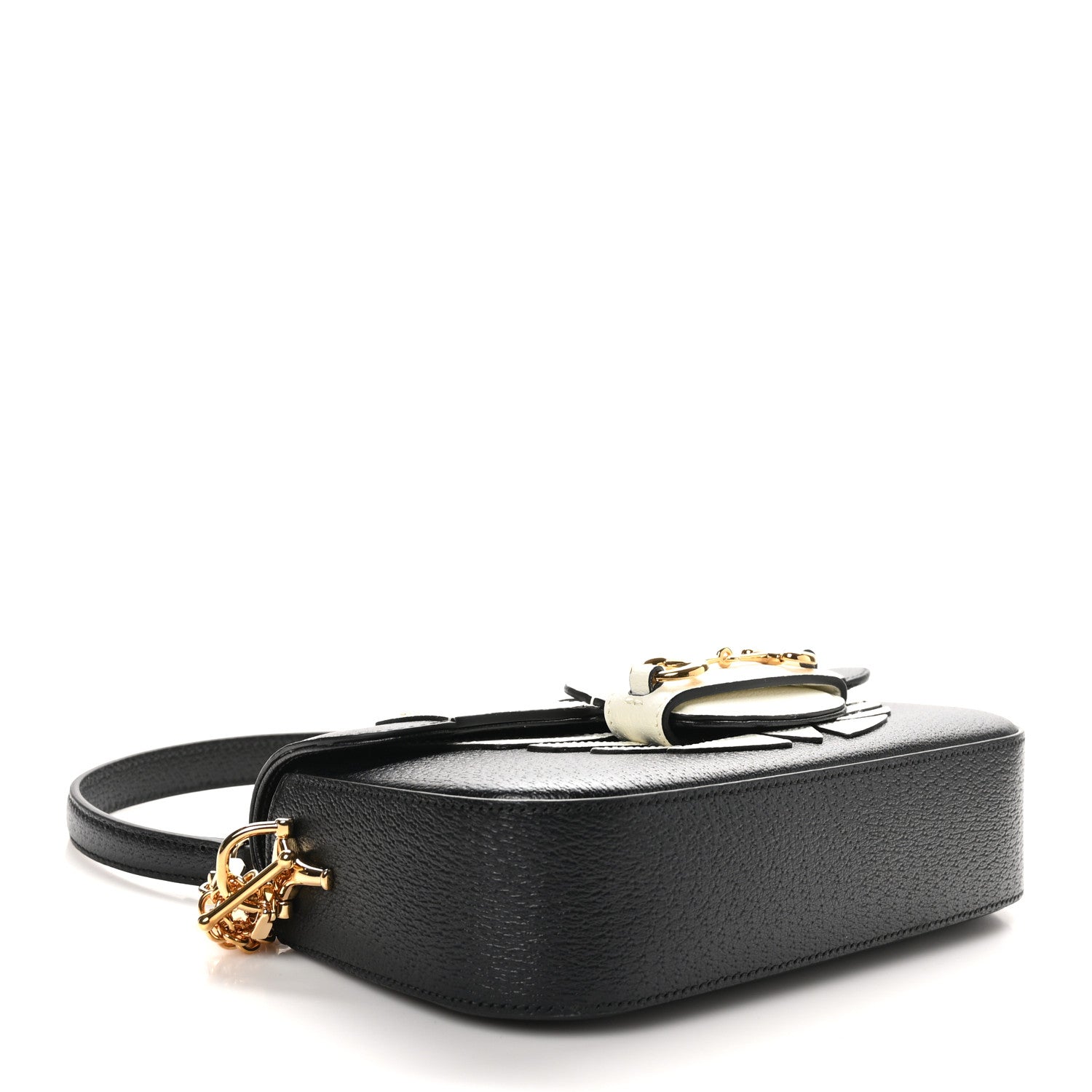 X ADIDAS Textured Dollar Calfskin Web Small Trefoil Horsebit 1955 Shoulder Bag Black Off White