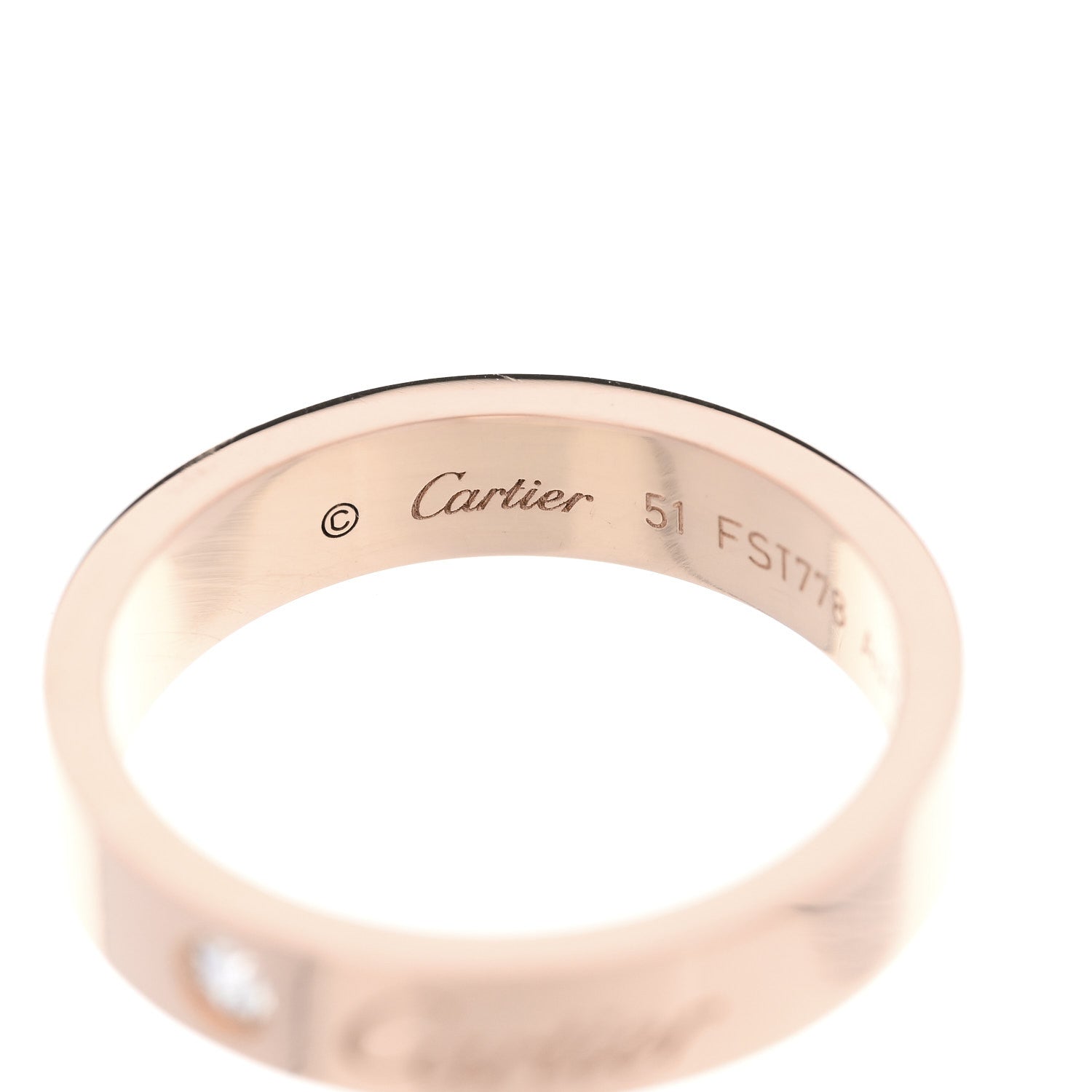 18K Pink Gold Diamond 4mm C De Cartier Wedding Band Ring 51 5.75