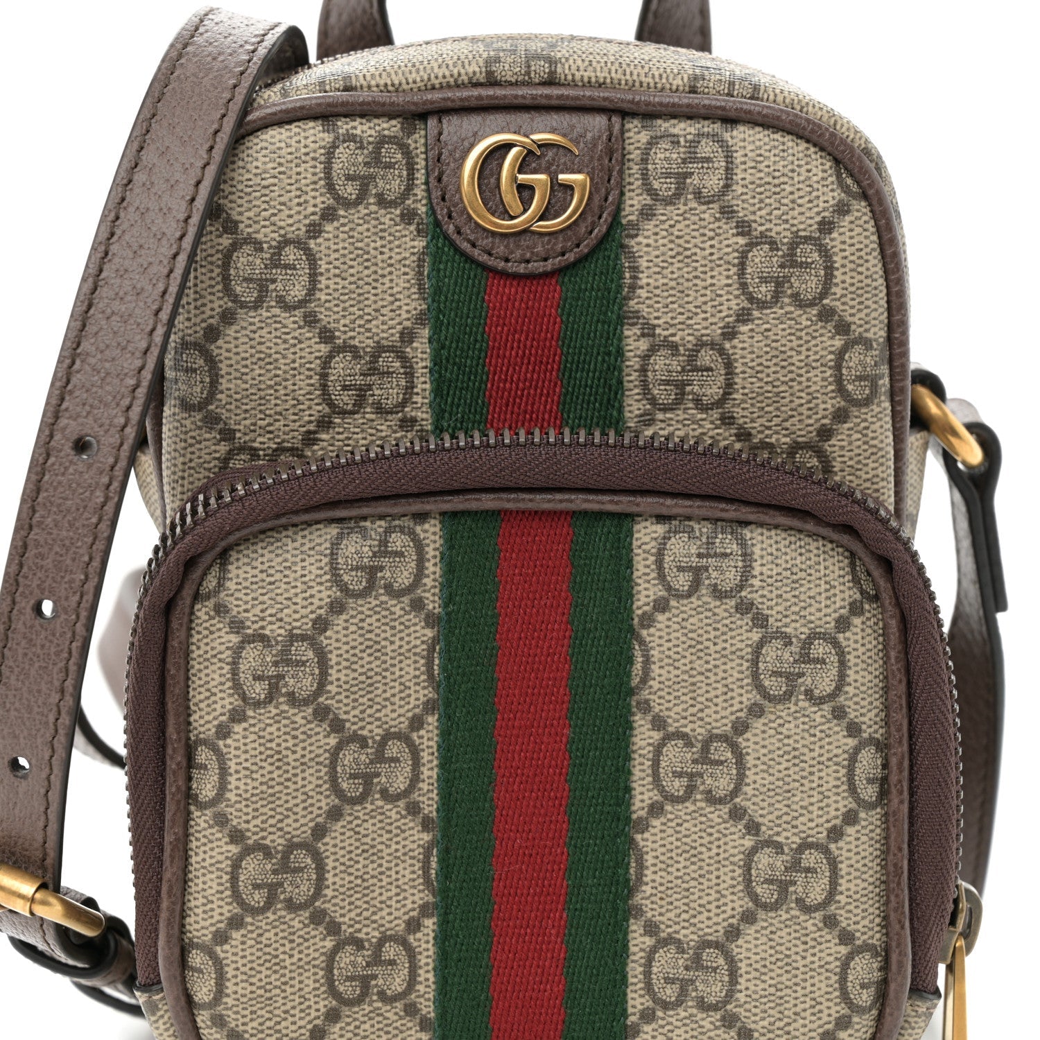 GG Supreme Monogram Web Mini Ophidia Double Zip Messenger Bag Beige New Acero