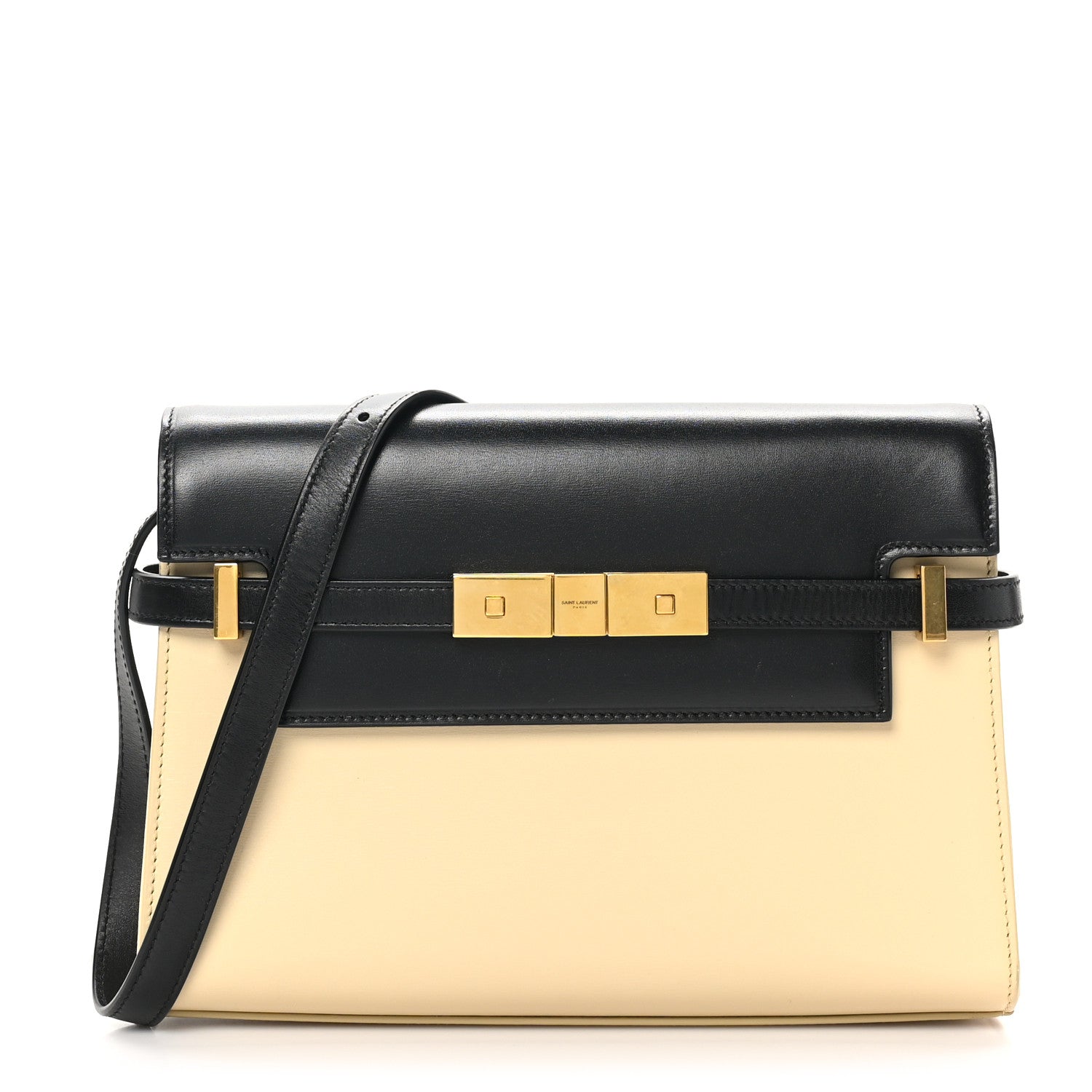 Smooth Calfskin Manhattan Shoulder Bag Black Beige