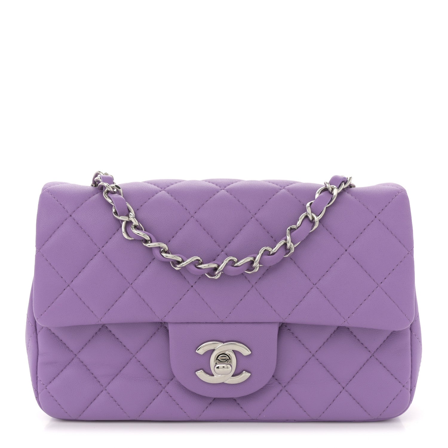 Lambskin Quilted Mini Rectangular Flap Purple