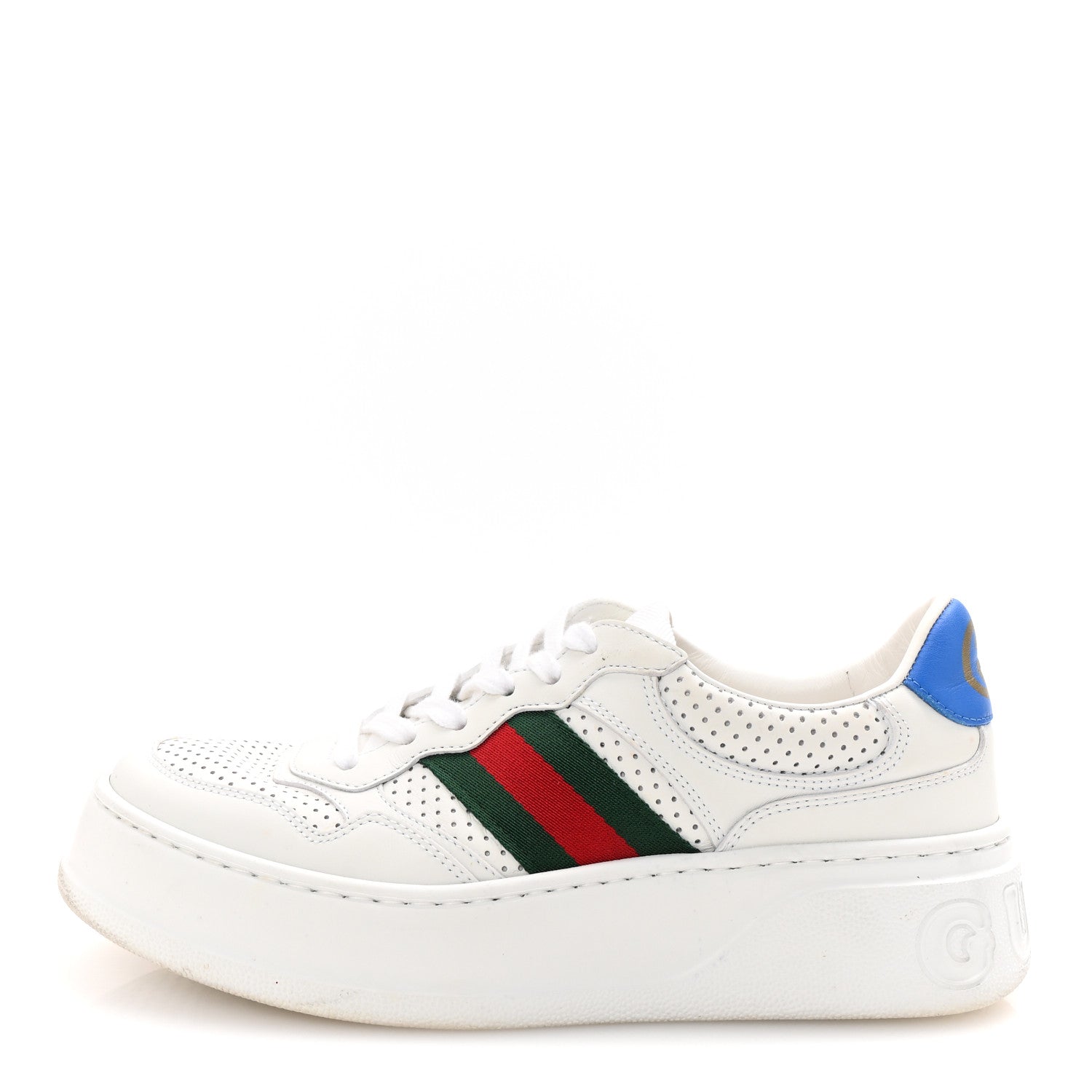 Calfskin Web Perforated Womens Platform 55mm Sneakers 38.5 White Bright Splash