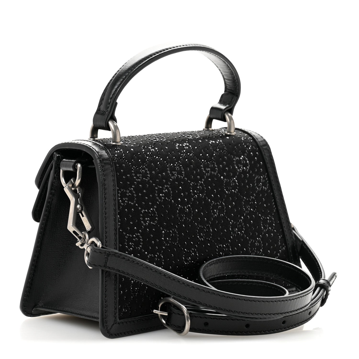 Satin Crystal GG Monogram Mini Dionysus Top Handle Bag Black