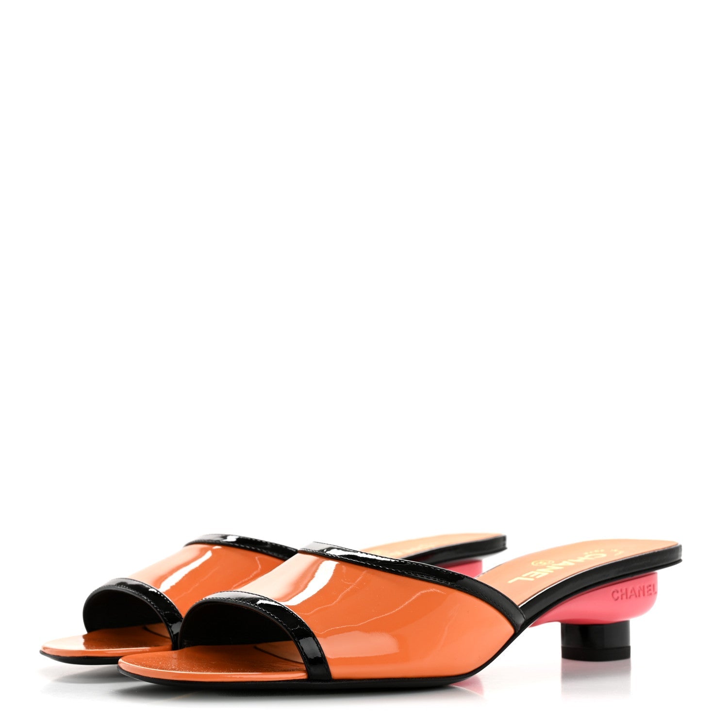 Patent Calfskin Mules 37.5 Orange Black