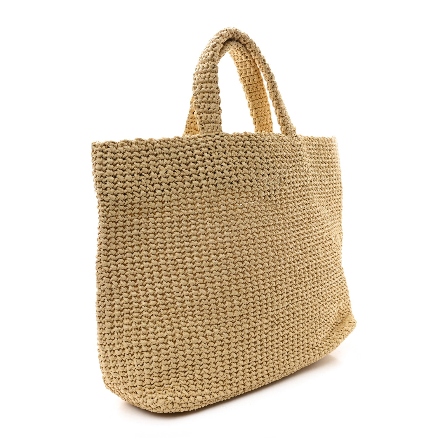 Yarn Raffia Effect Crochet Embroidered Logo Tote Naturale