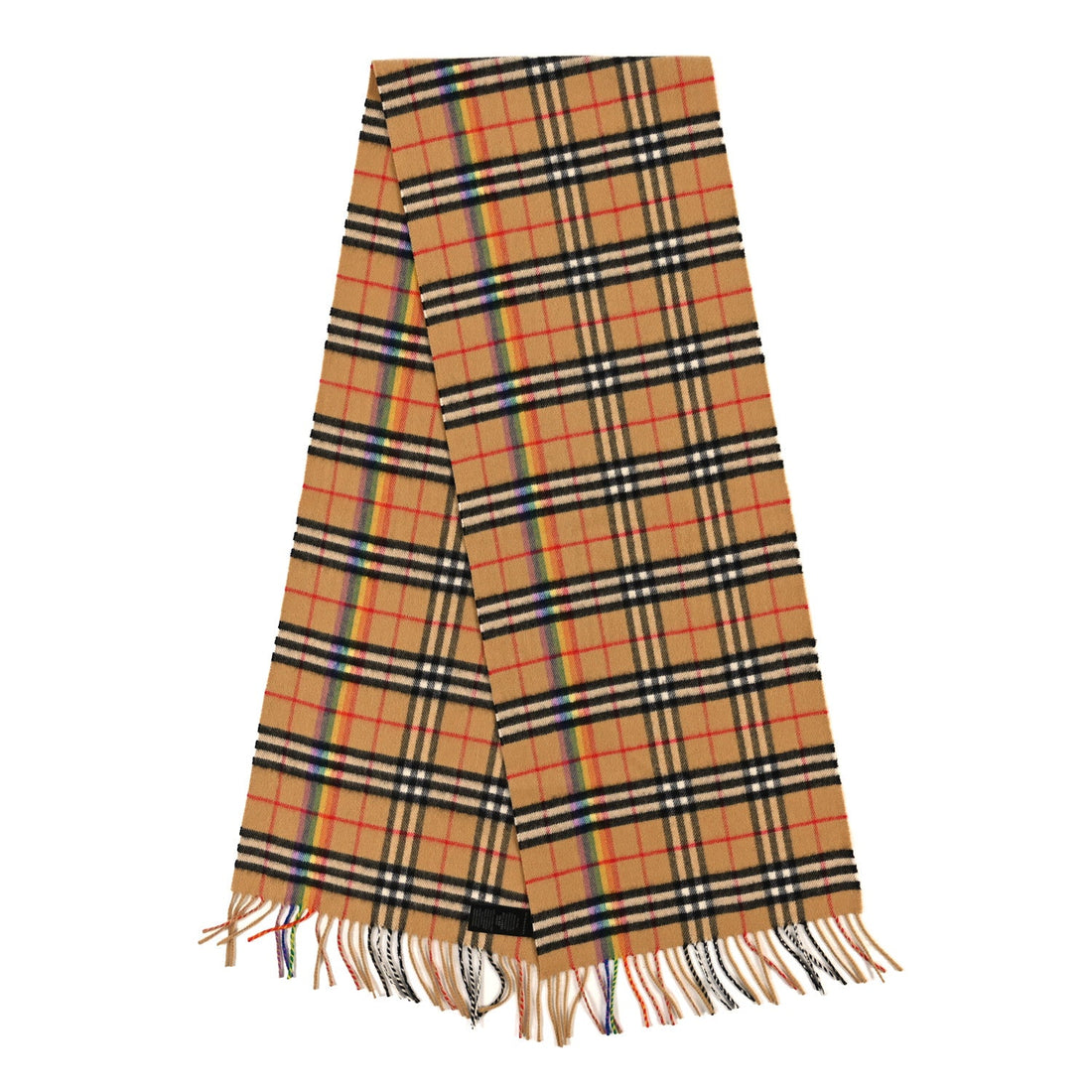 Wool Silk Vintage Rainbow Check Fringe Scarf Antique Yellow