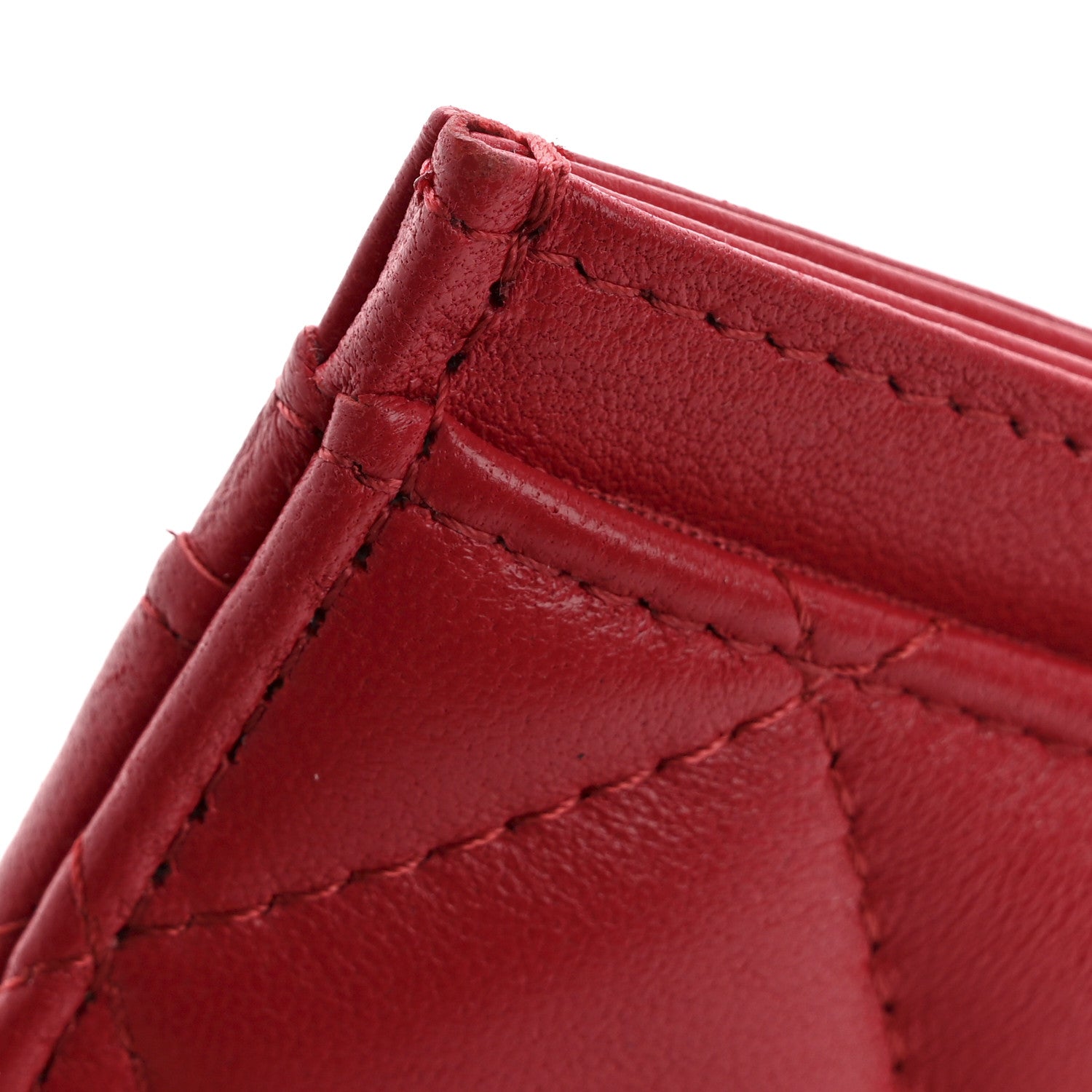 Lambskin Plexiglass Quilted Coco Love Card Holder Red