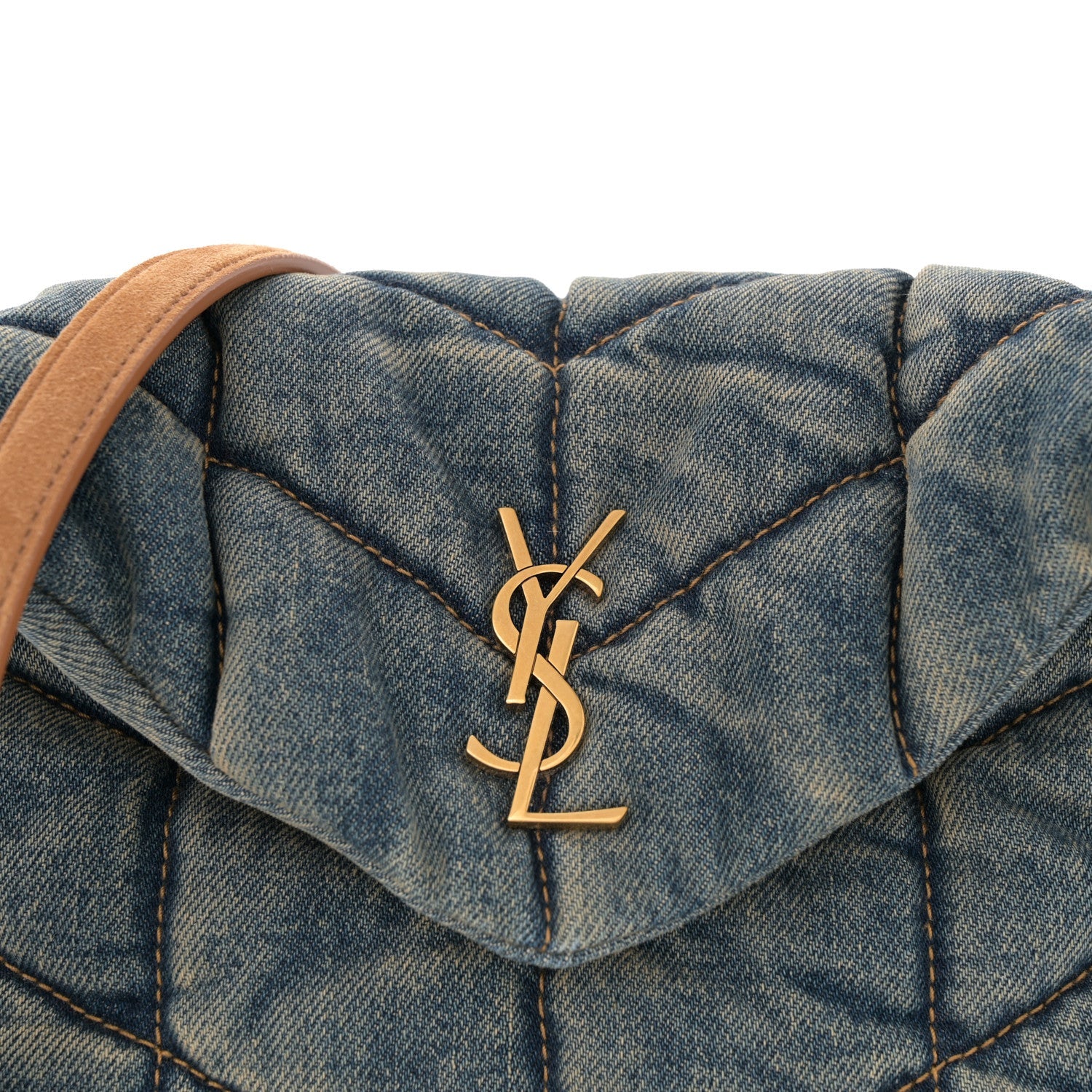 Denim Quilted Toy Loulou Puffer Monogram Chain Satchel Blue Cinnamon