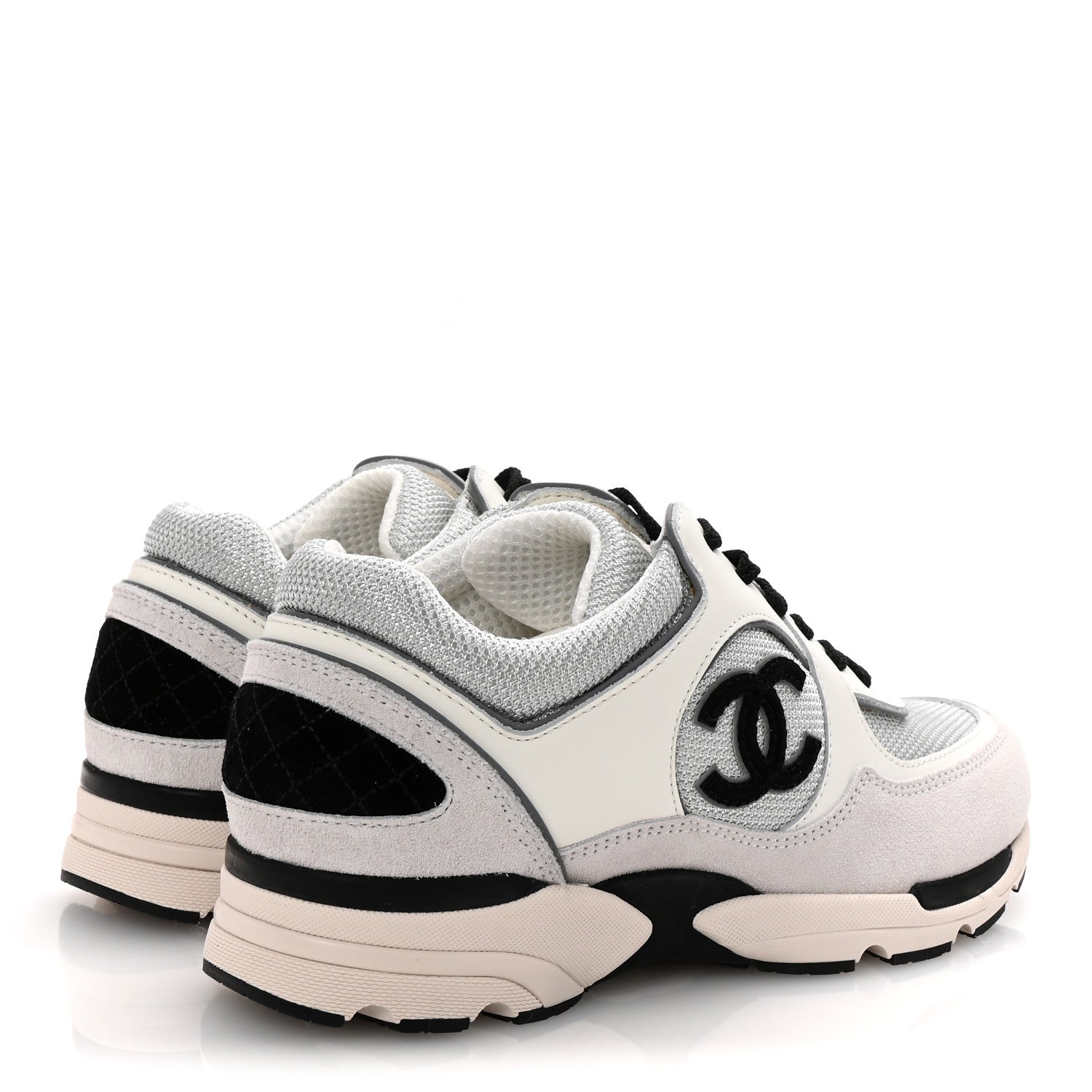 Calfskin Fabric Womens CC Sneakers 37 White Silver Light Grey