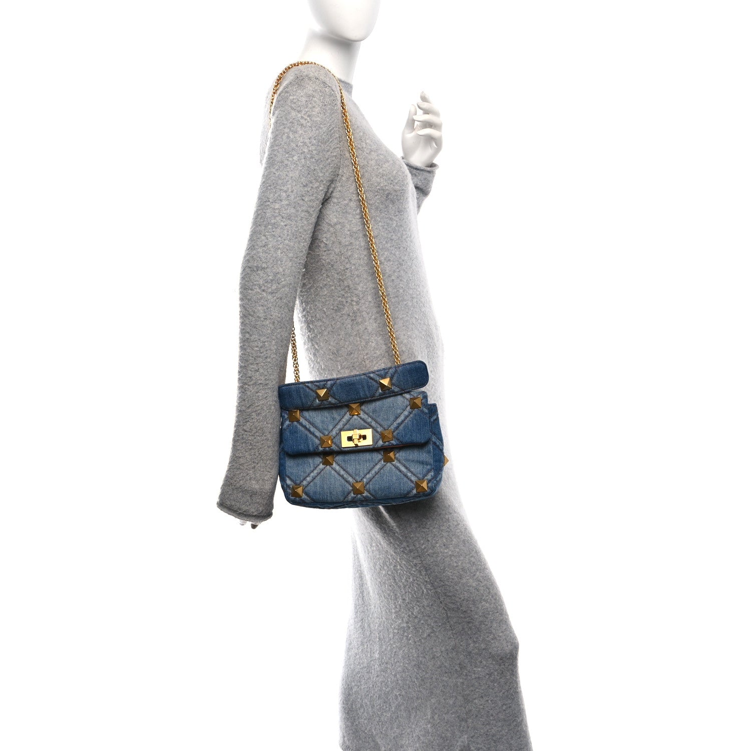 Denim Medium Roman Stud Shoulder Bag Light Denim Selleria