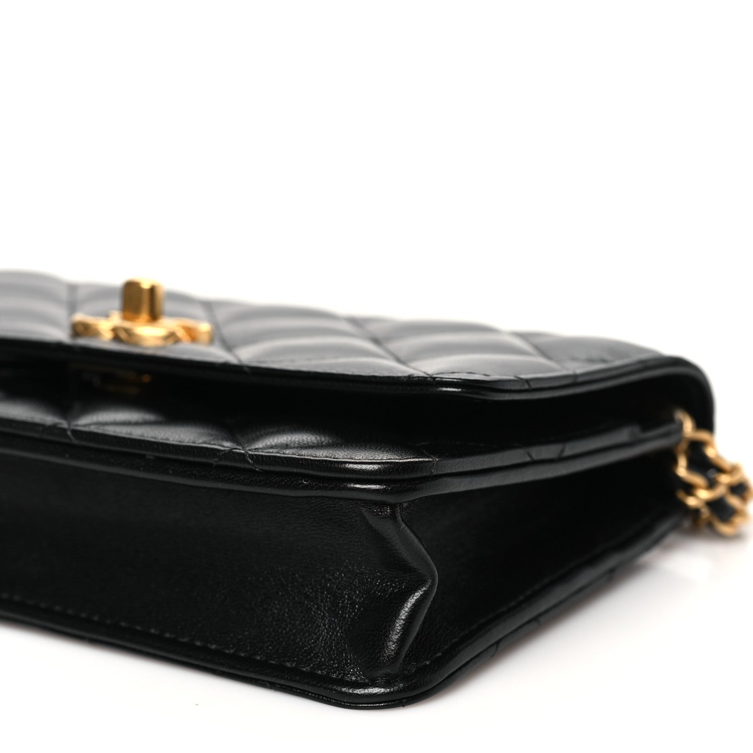 Lambskin Quilted Logo WOC Wallet On Chain Black