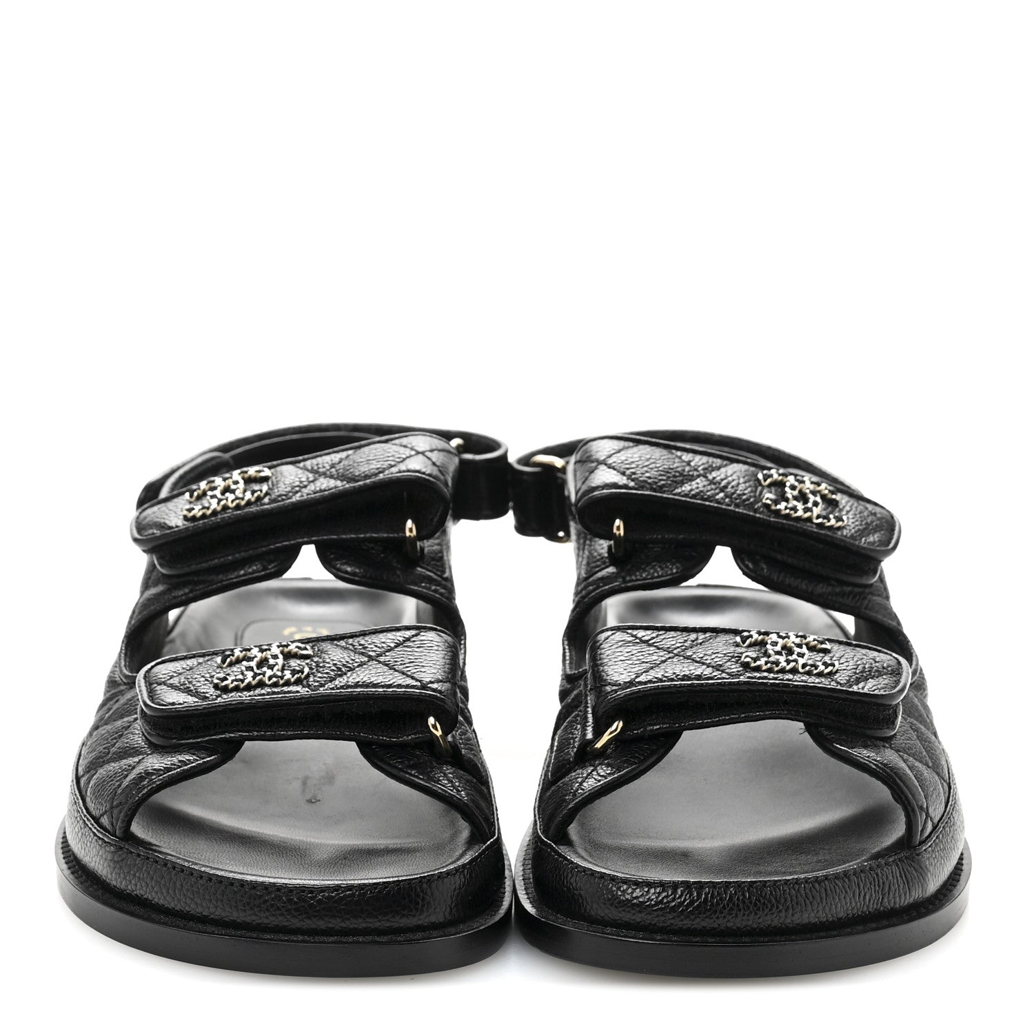 Grained Calfskin Velcro Dad Sandals 38 Black