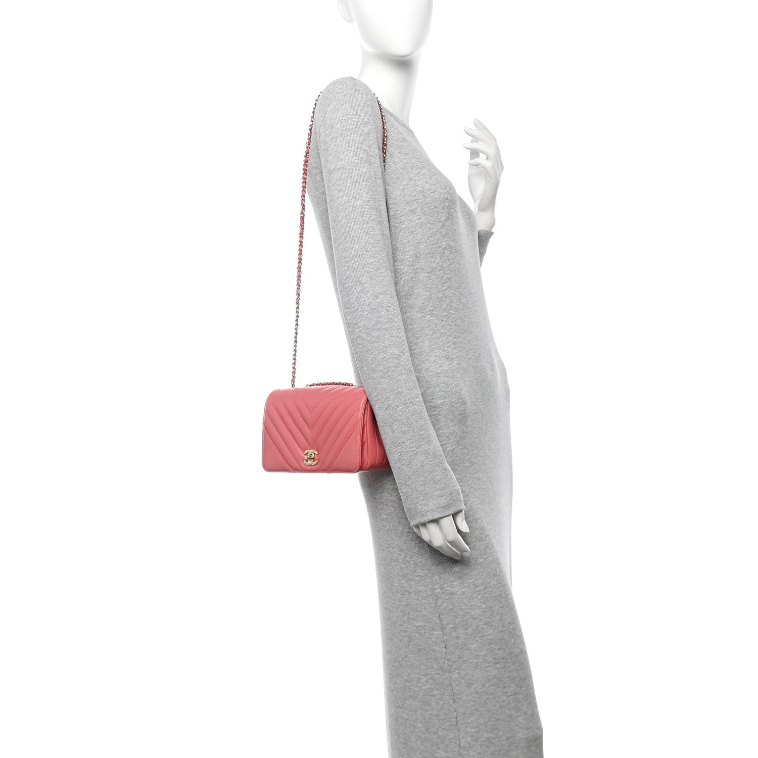 Calfskin Chevron Quilted Mini Statement Flap Pink