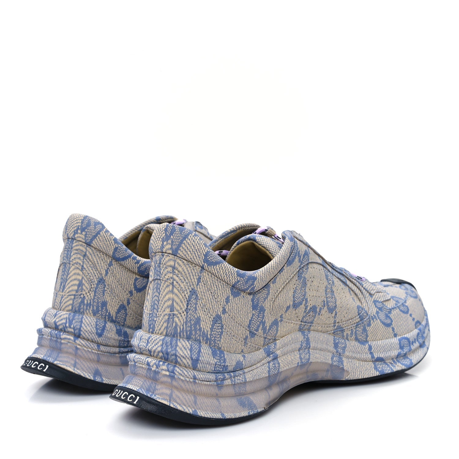 Ultralight Plume Calfskin Monogram Printed Mens Gucci Run Sneakers 9 Beige Blue