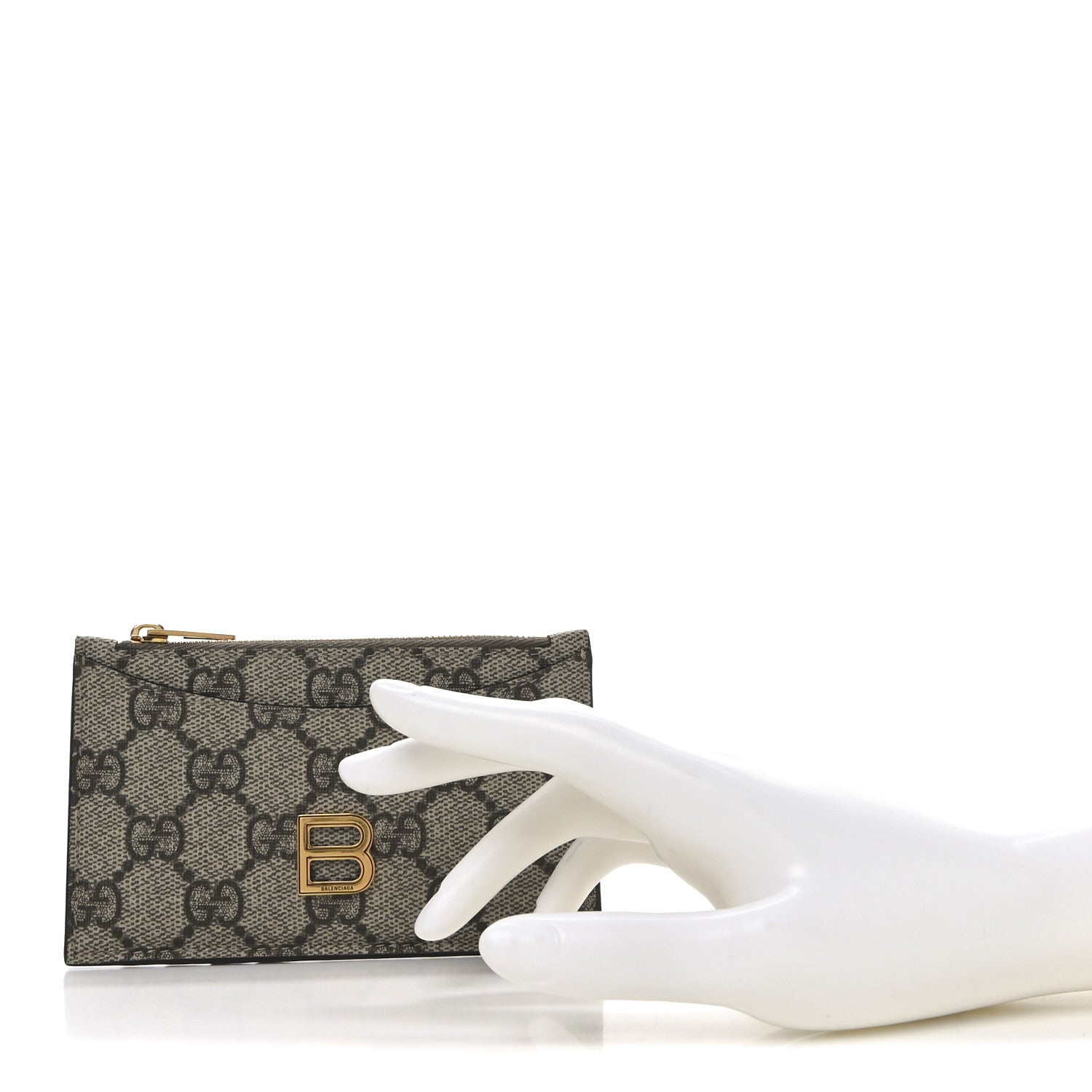 X BALENCIAGA GG Supreme Monogram Zip Card Case Beige Ebony