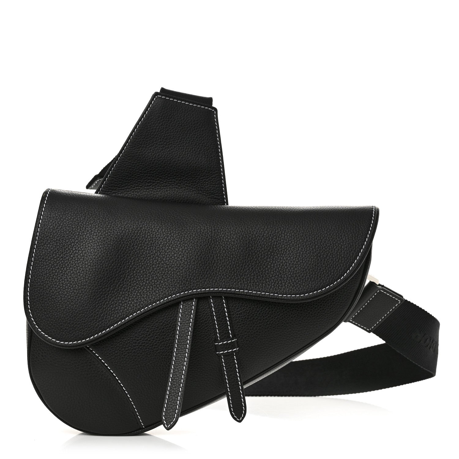 Grained Calfskin Mens Saddle Bag Black