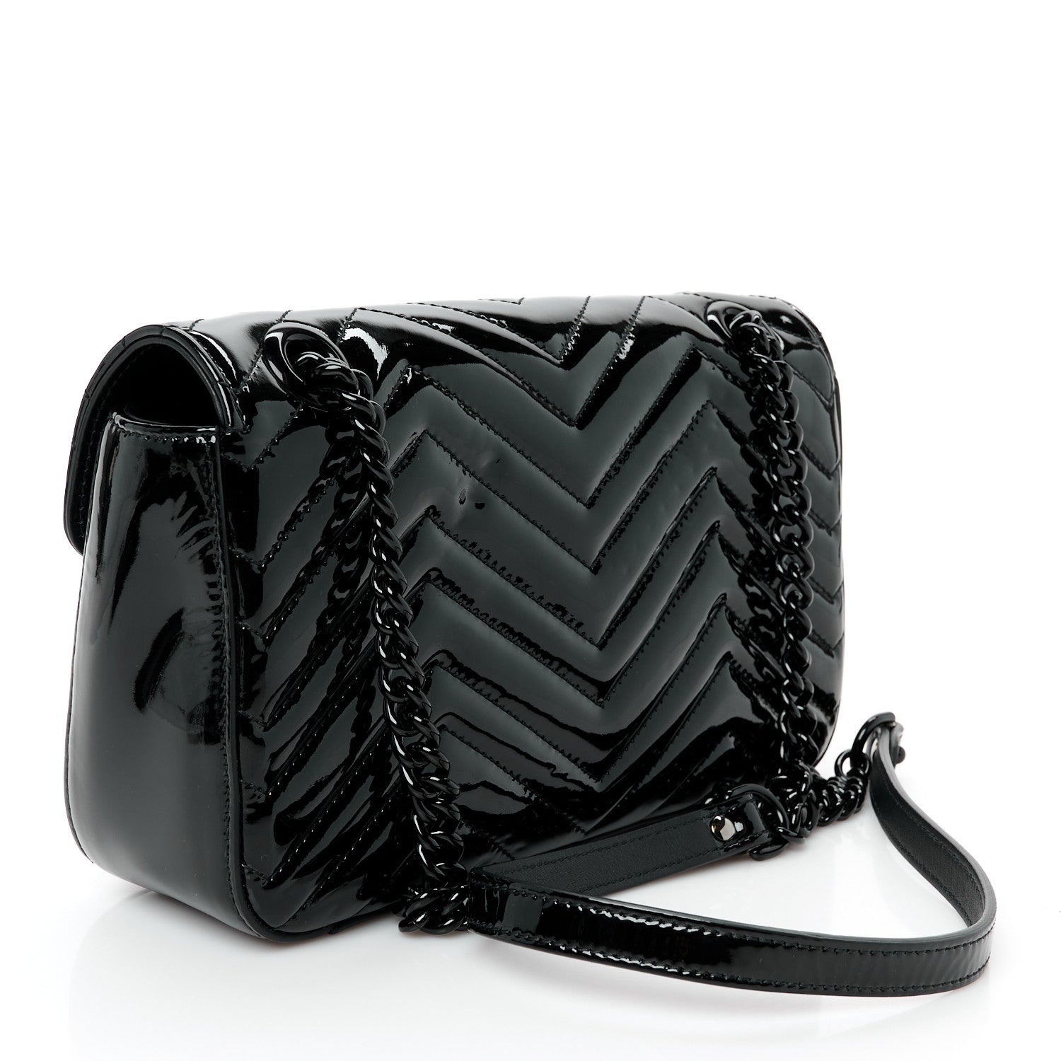 Patent Calfskin Matelasse Monochrome Small GG Marmont Shoulder Bag Black