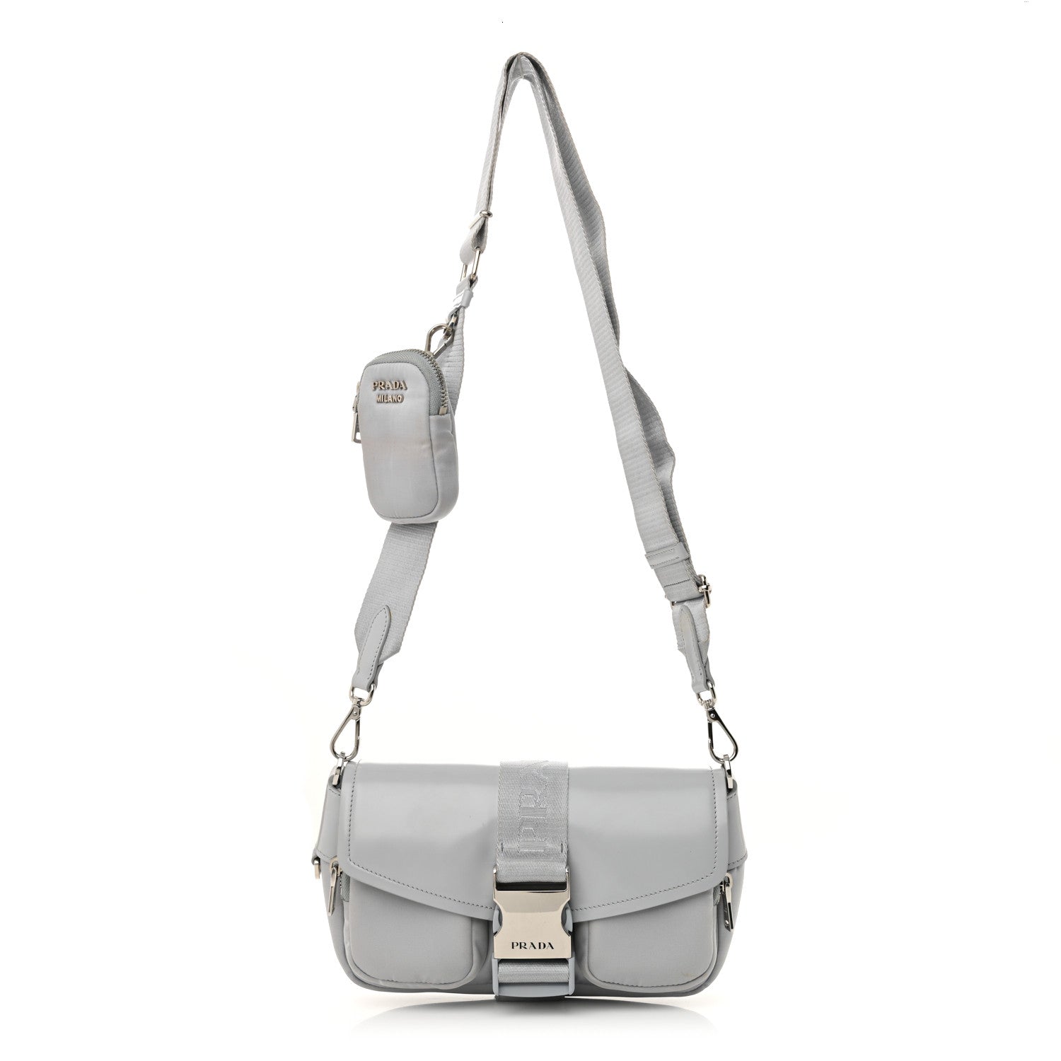 Nappa Re-Nylon Double Pocket Buckle Shoulder Bag Fiordaliso