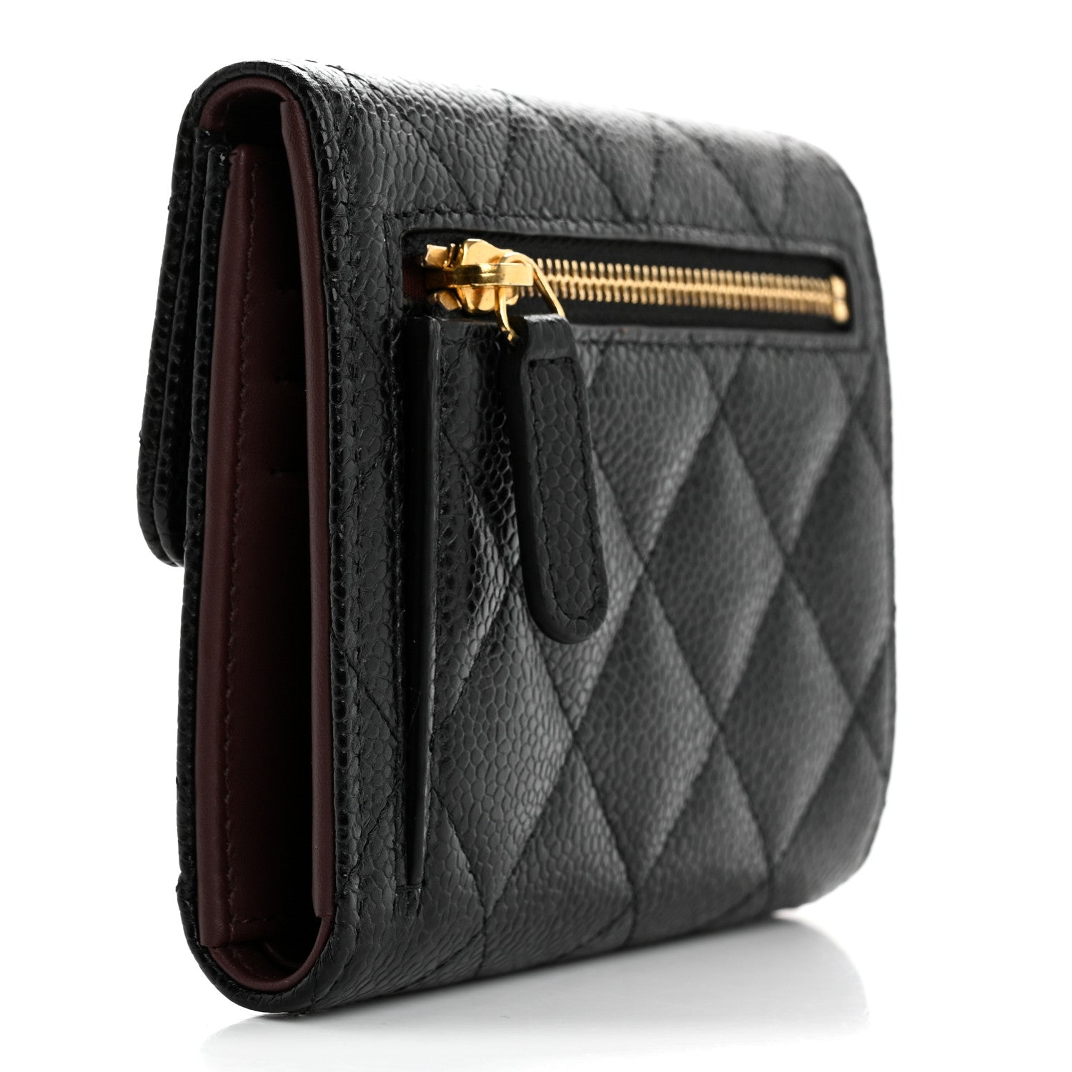 Caviar Quilted Compact Flap Wallet Black